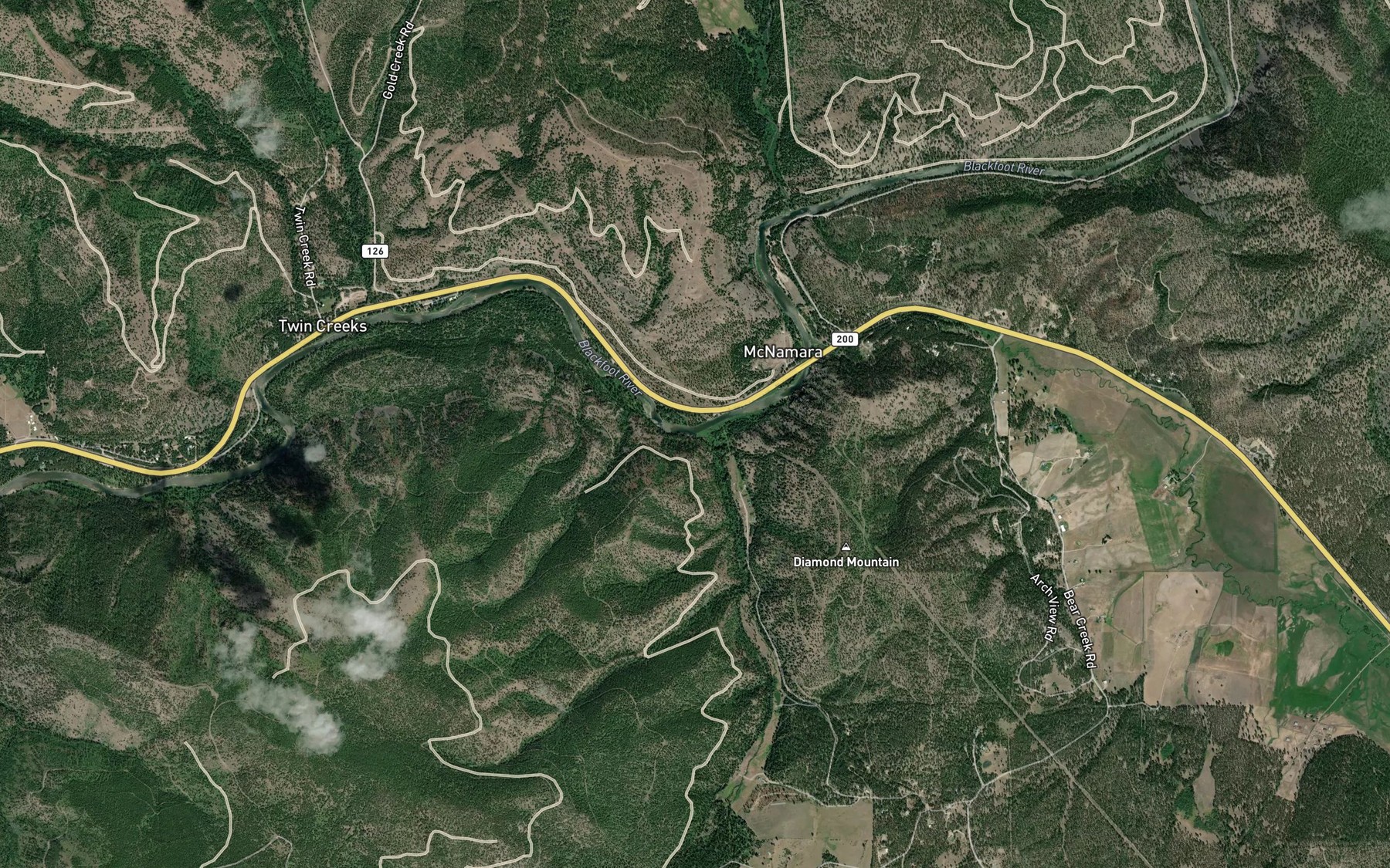 Satellite map of the Bear Creek