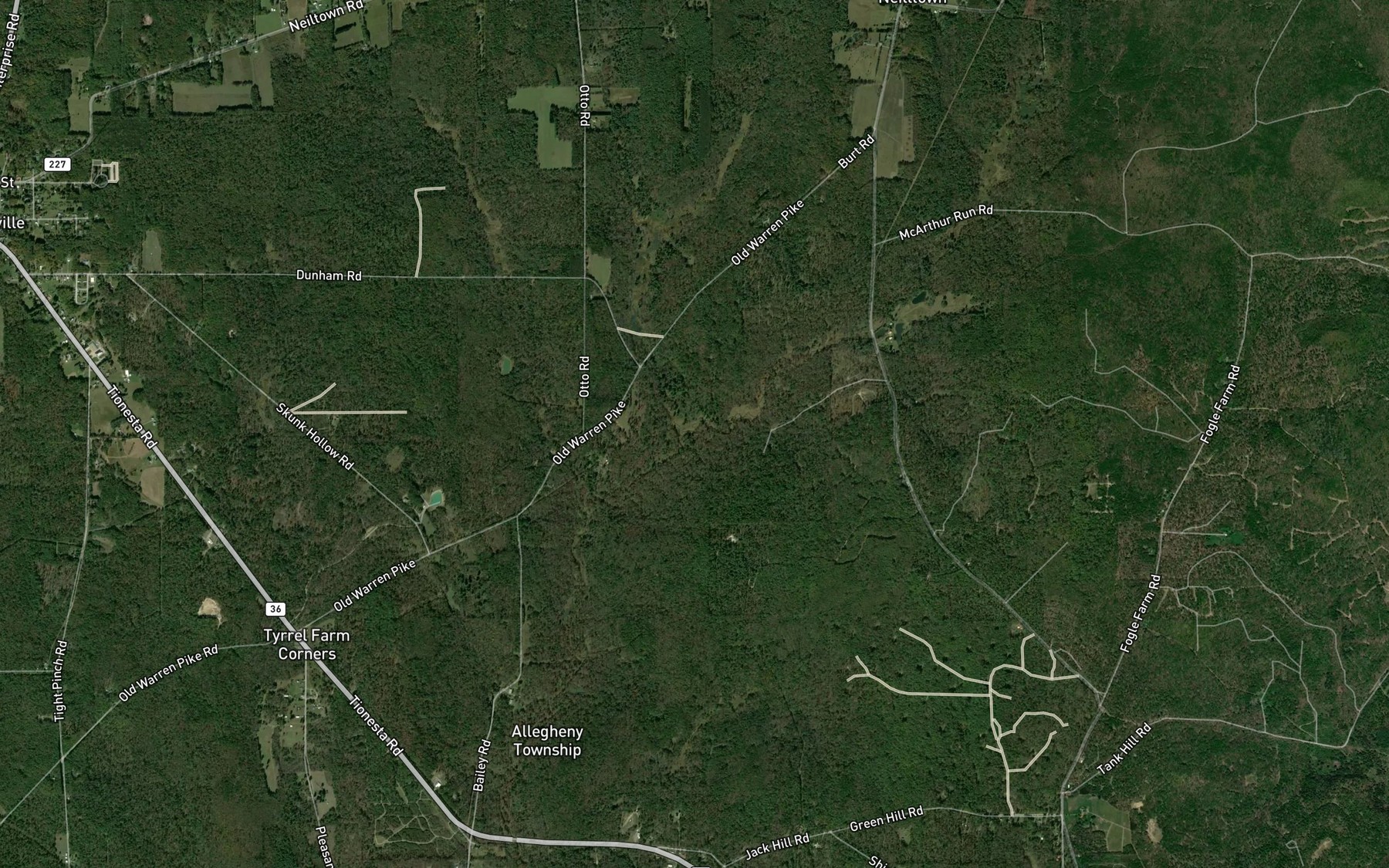 Satellite map of the Woodcock Run