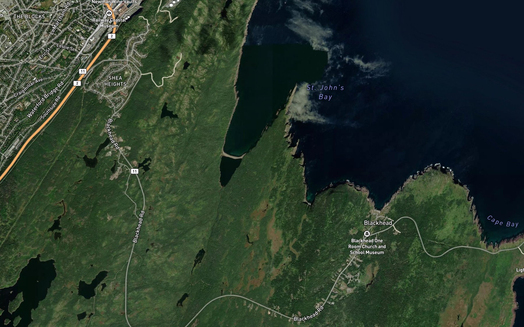Satellite map of the Freshwater Bay Pond