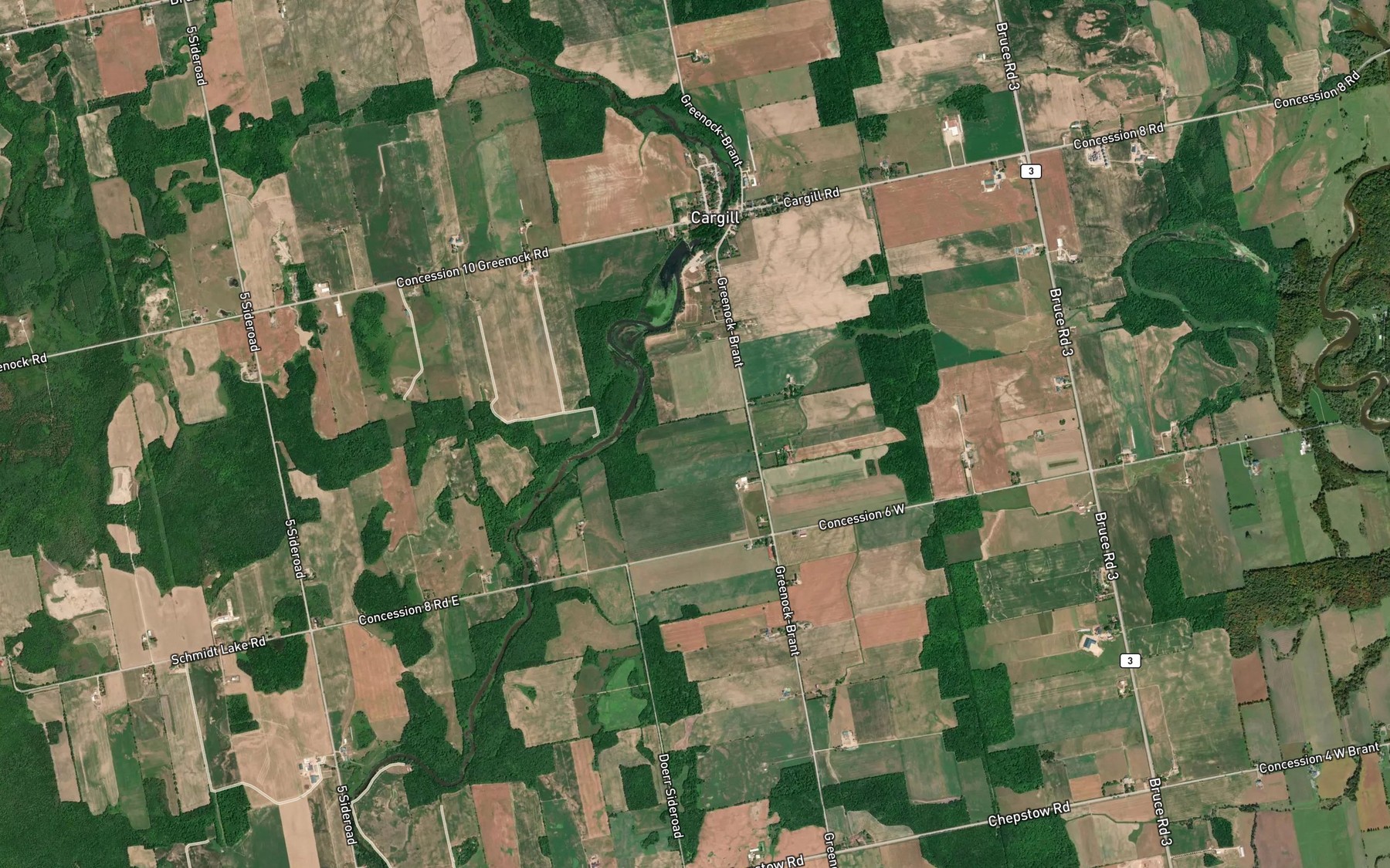 Satellite map of the Cargill Mill Pond