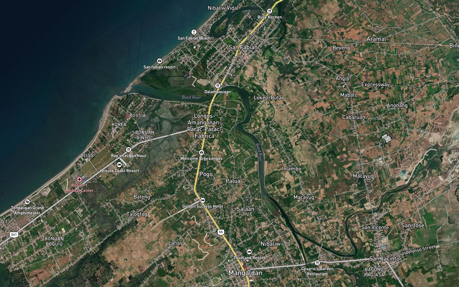 Satellite map of the Palad River