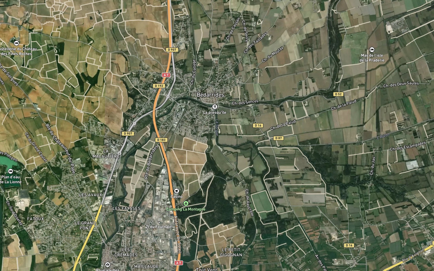 Satellite map of the Sorgue de Velleron