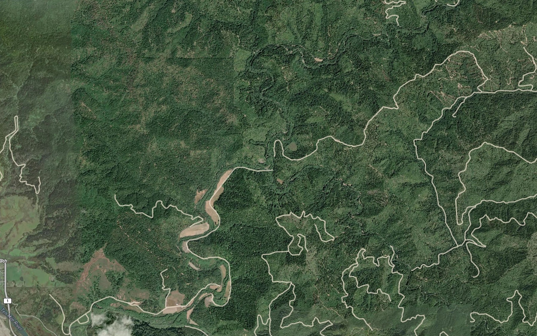 Satellite map of the North Fork Ten Mile River