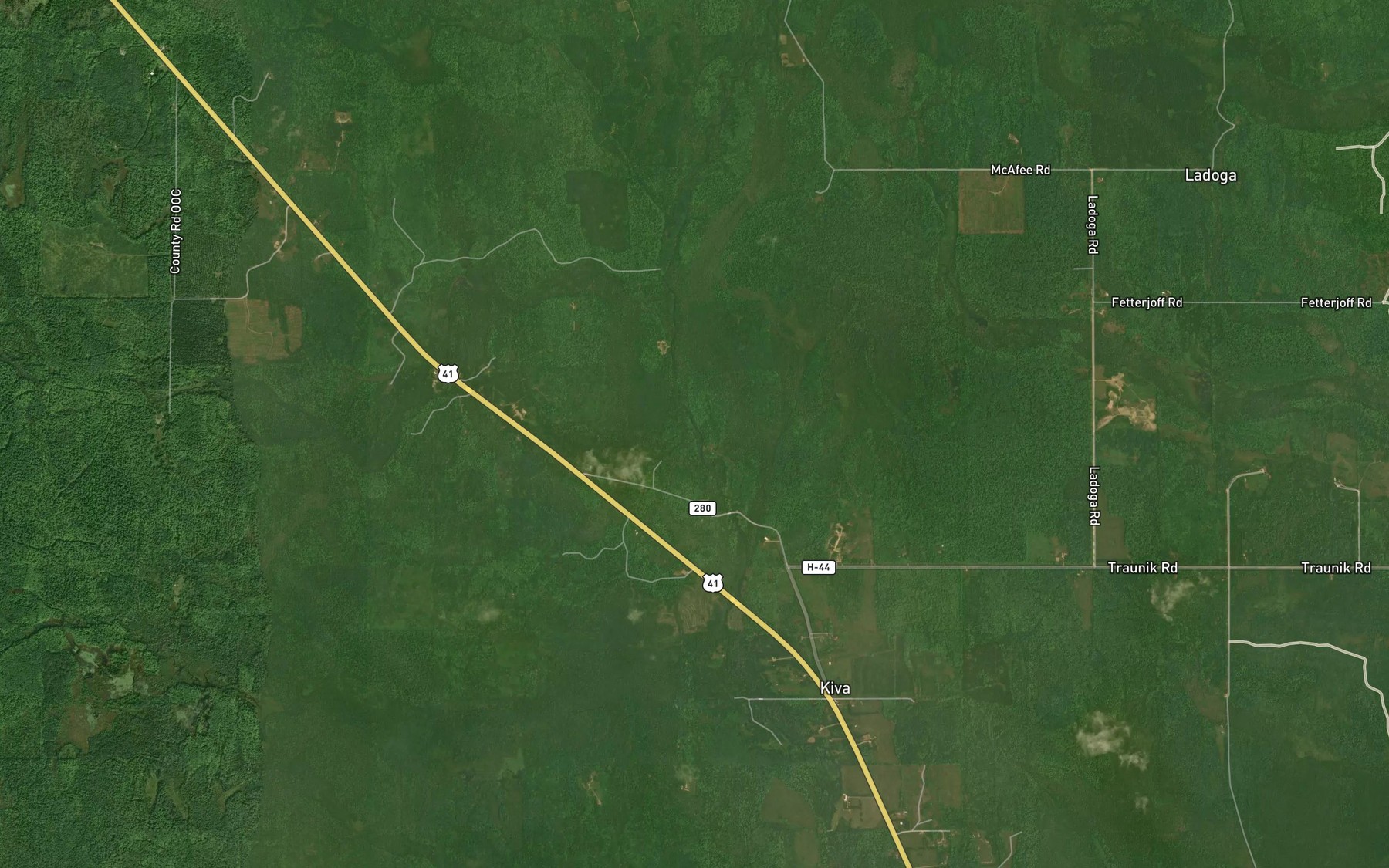 Satellite map of the Huber Creek