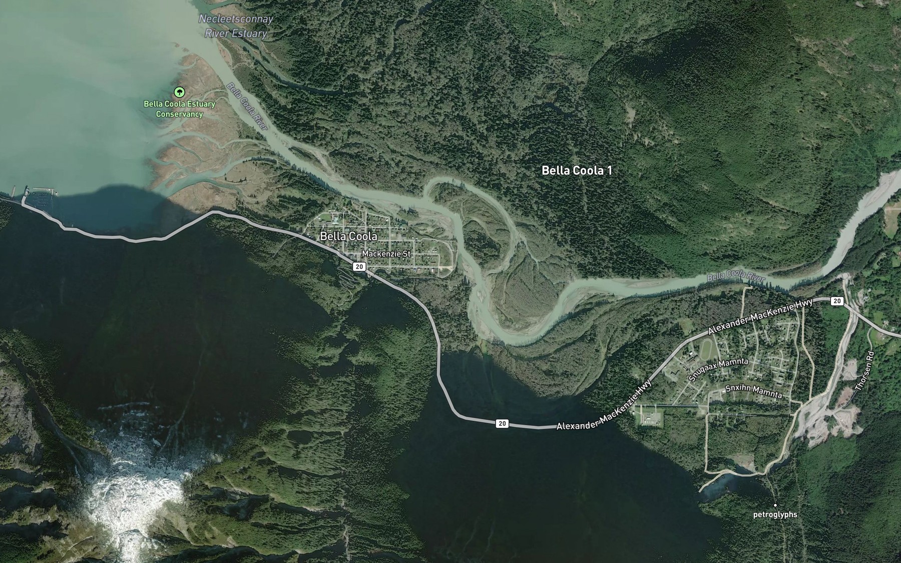 Satellite map of the Tastsquan Creek