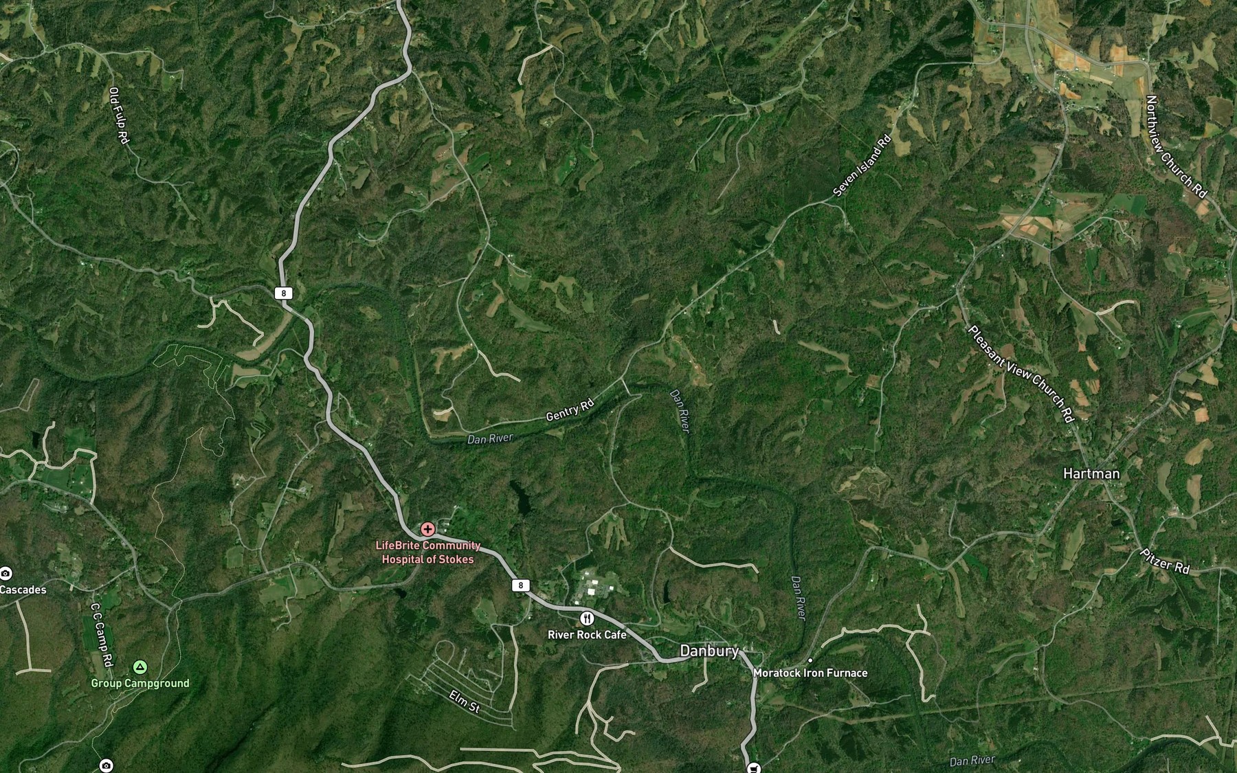 Satellite map of the Seven Island Creek