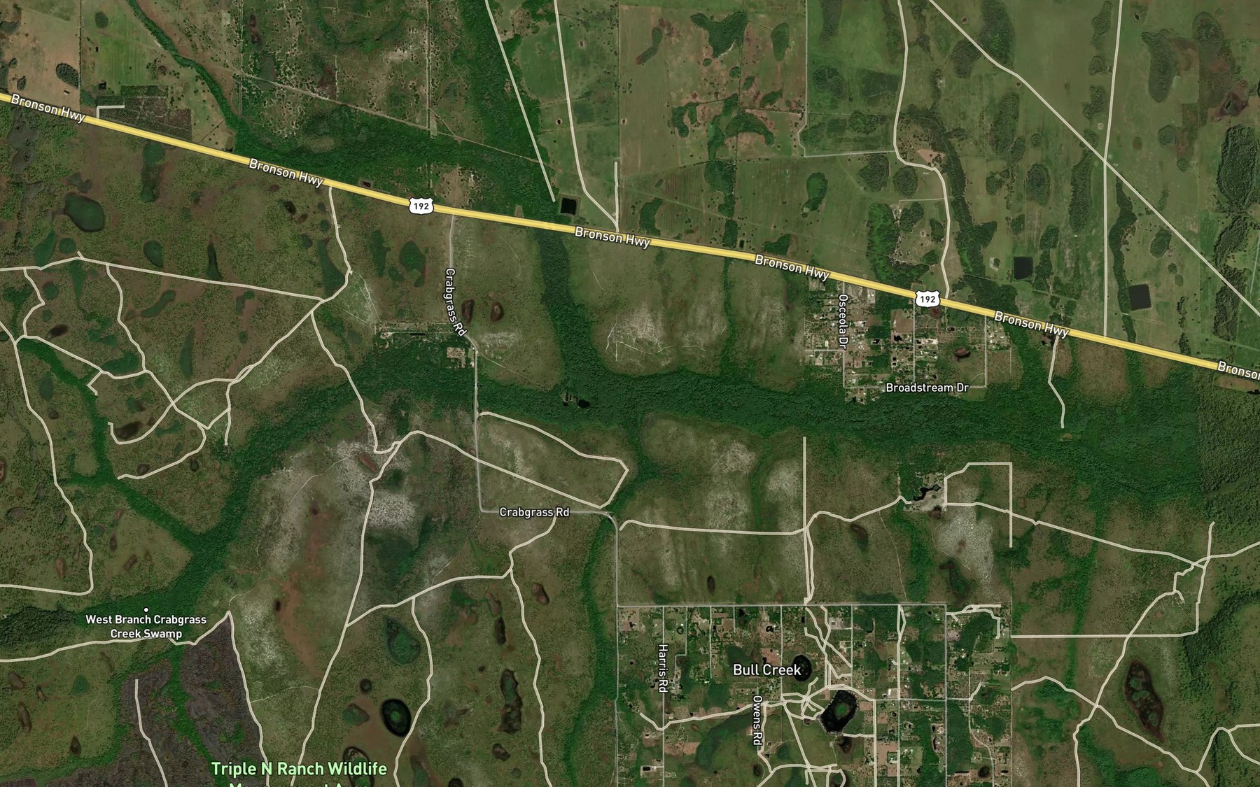Satellite map of the West Branch Crabgrass Creek