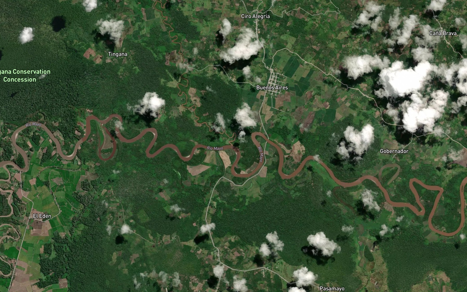 Satellite map of the Rio Huascayacu