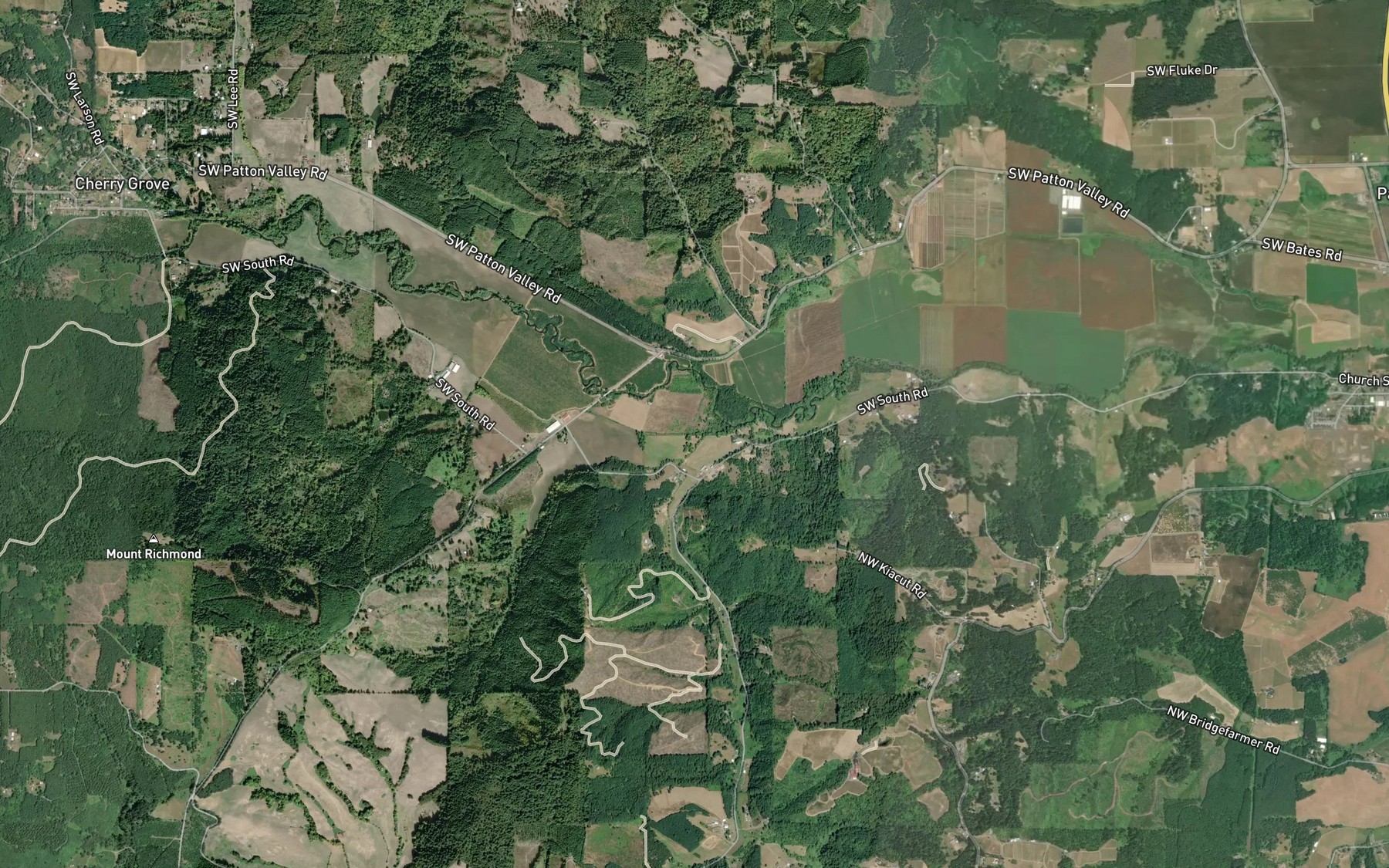 Satellite map of the Mercer Creek