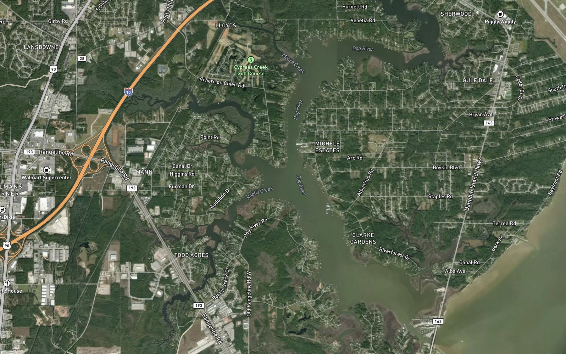 Satellite map of the Halls Mill Creek