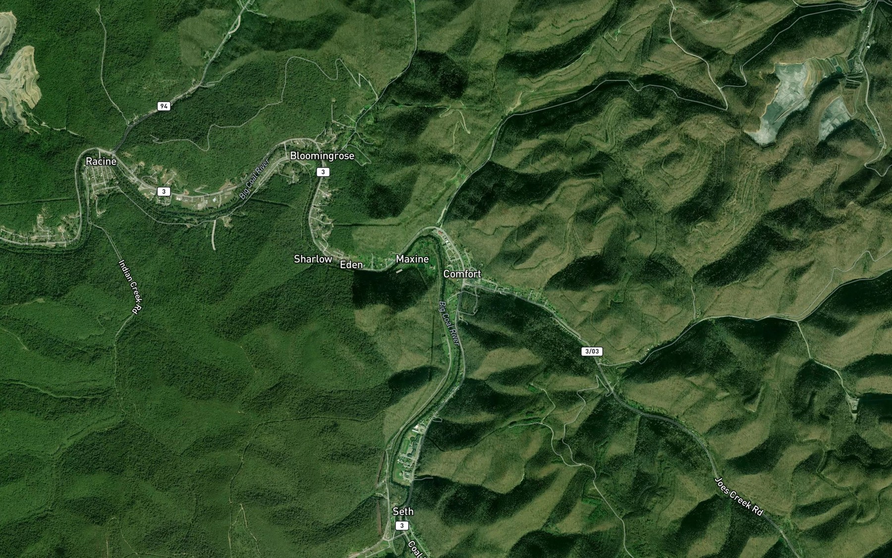 Satellite map of the Joes Creek