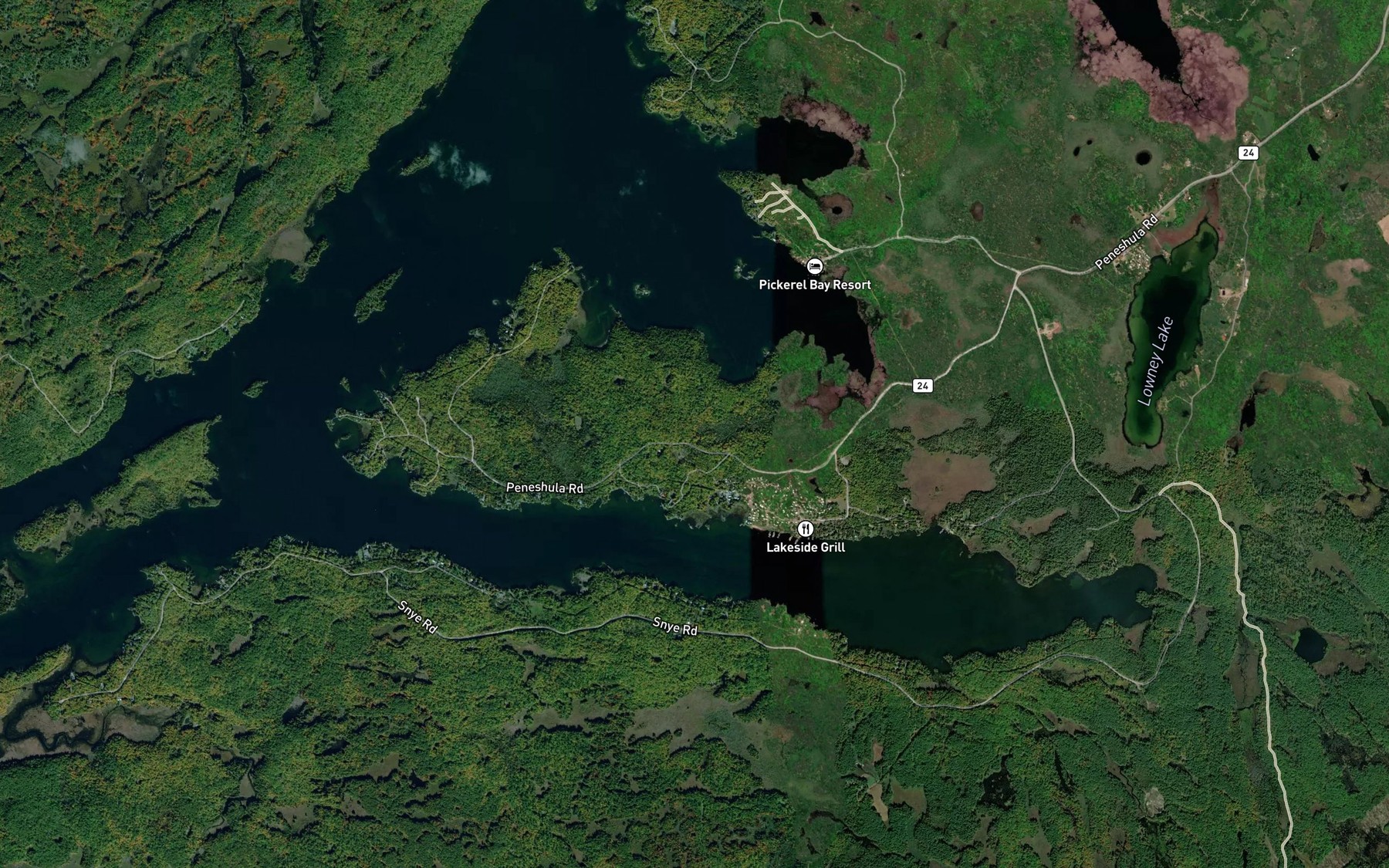Satellite map of the Three Mile Bay