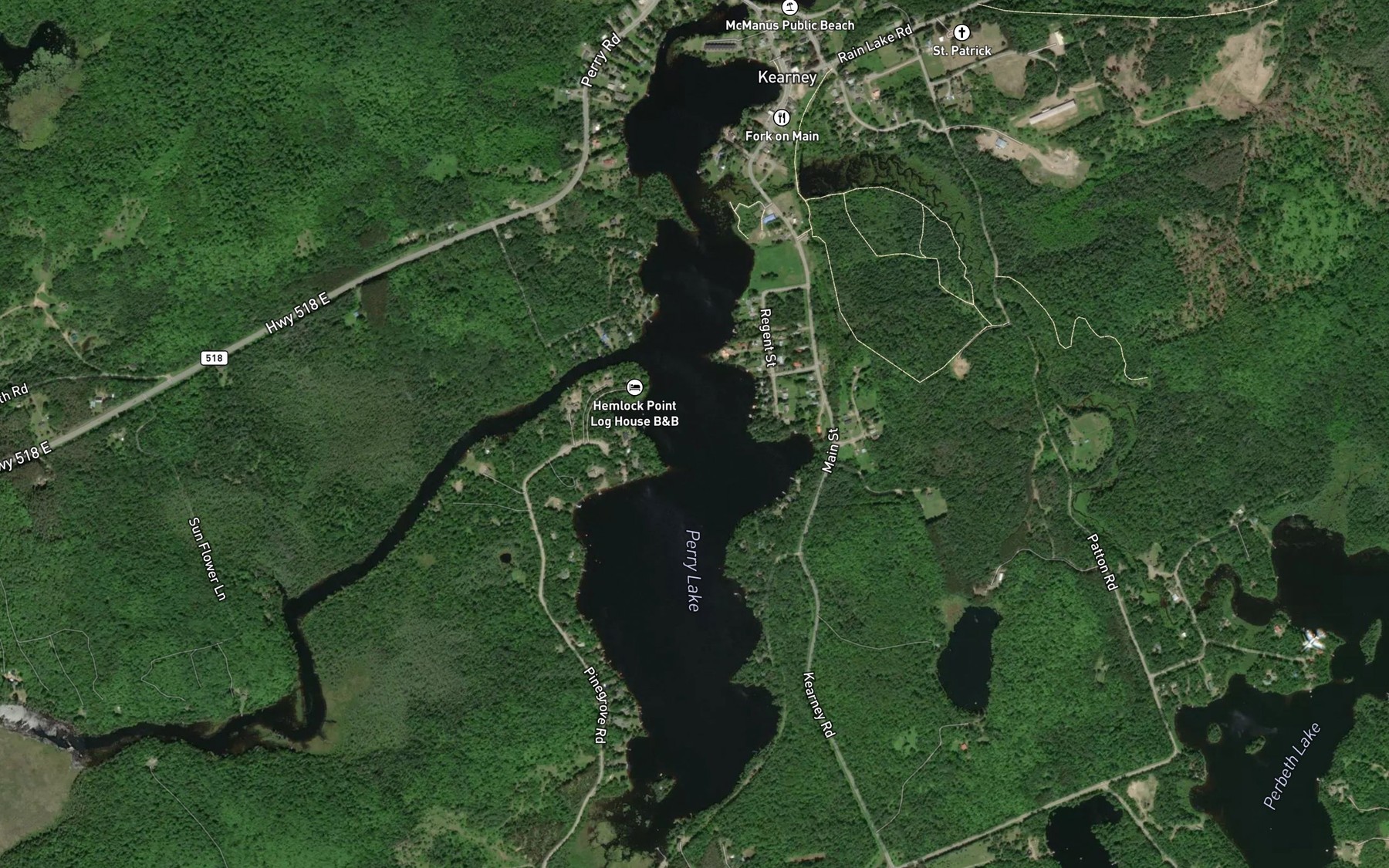 Satellite map of the Perry Lake