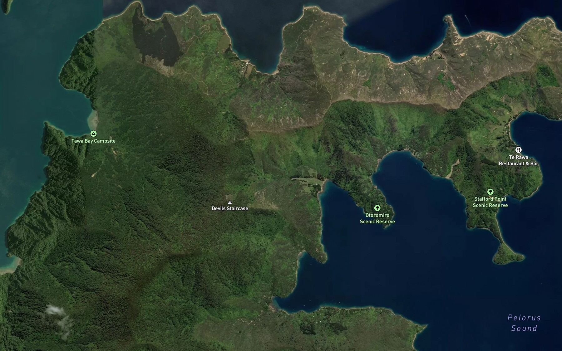 Satellite map of the Tiraora Bay