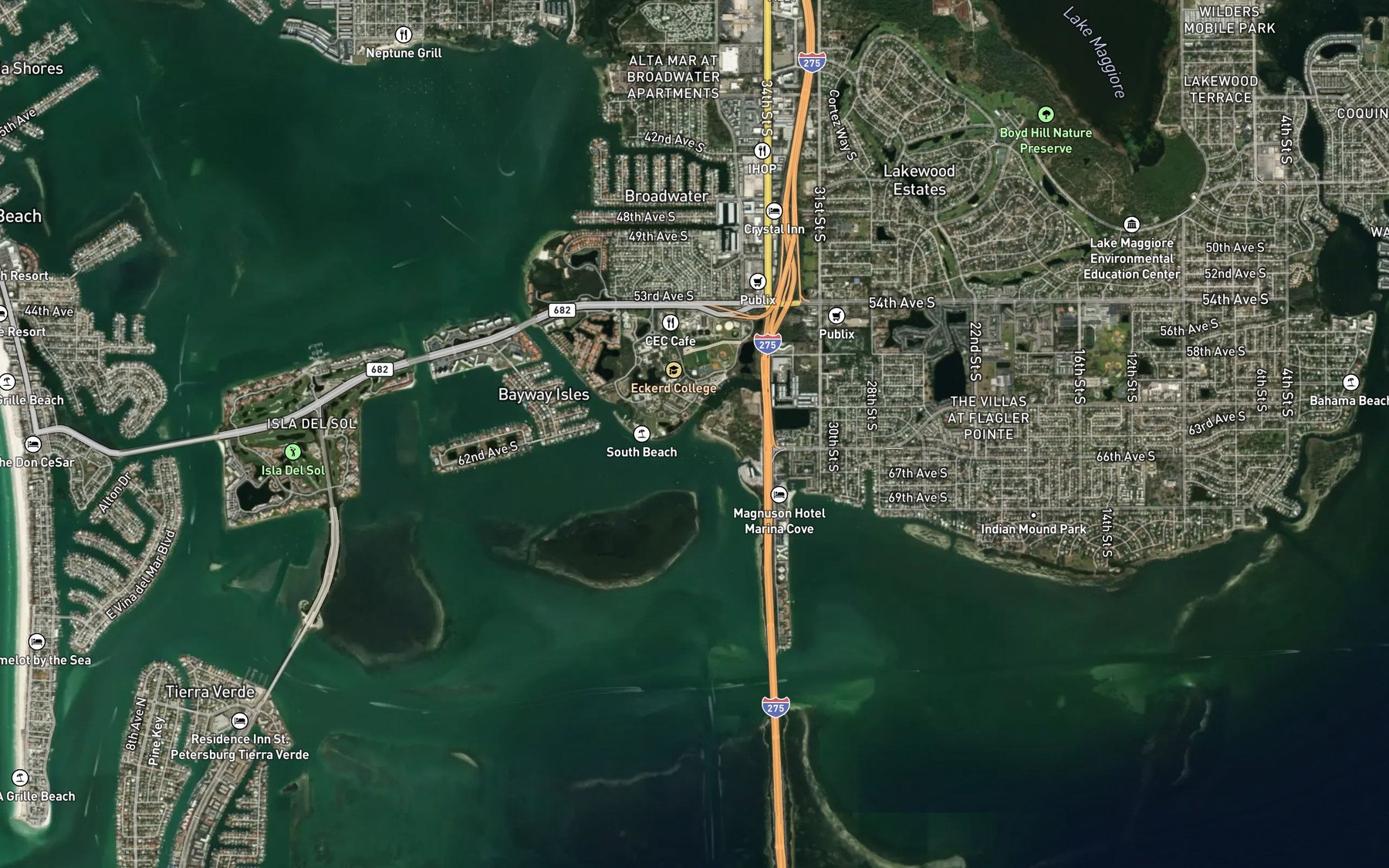 Satellite map of the Frenchman Creek