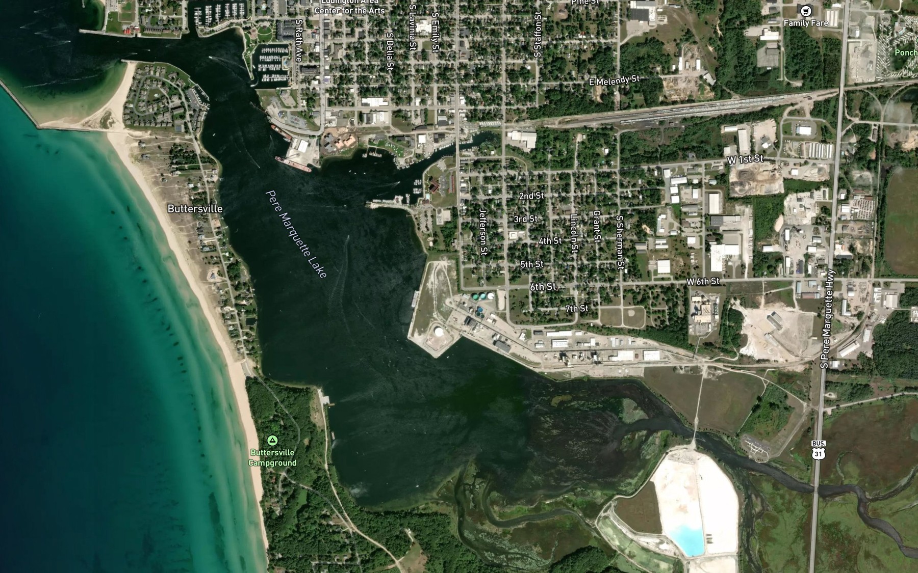 Satellite map of the Pere Marquette Lake