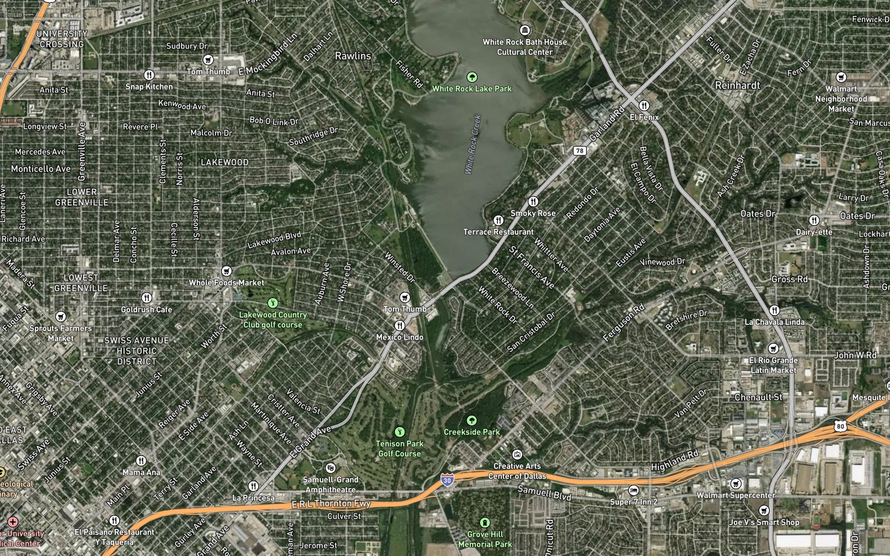 Satellite map of the White Rock Lake