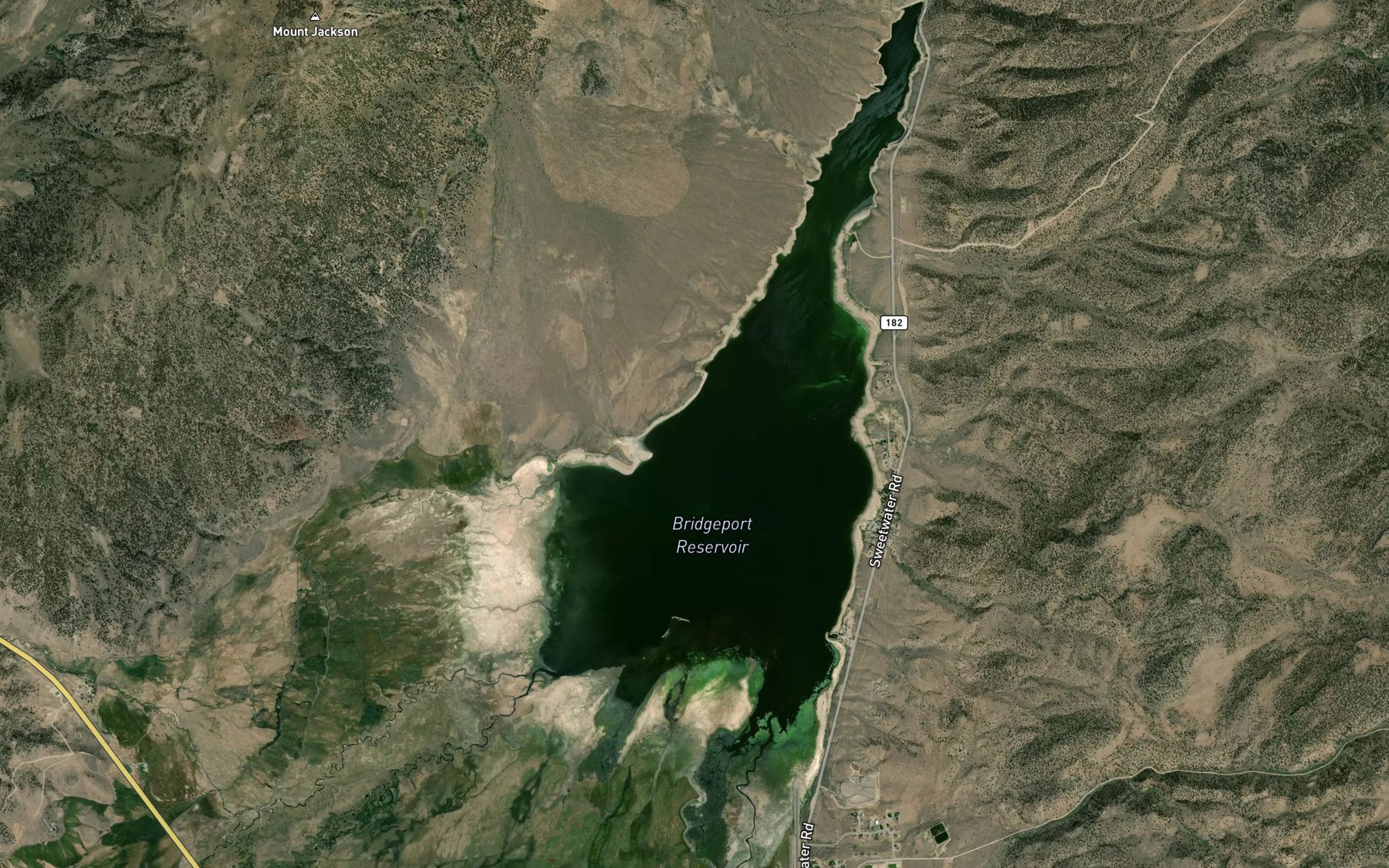 Satellite map of the Bridgeport Reservoir