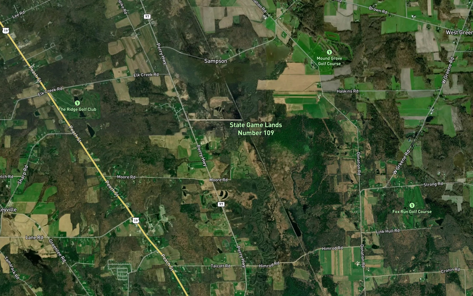 Satellite map of the East Branch LeBoeuf Creek
