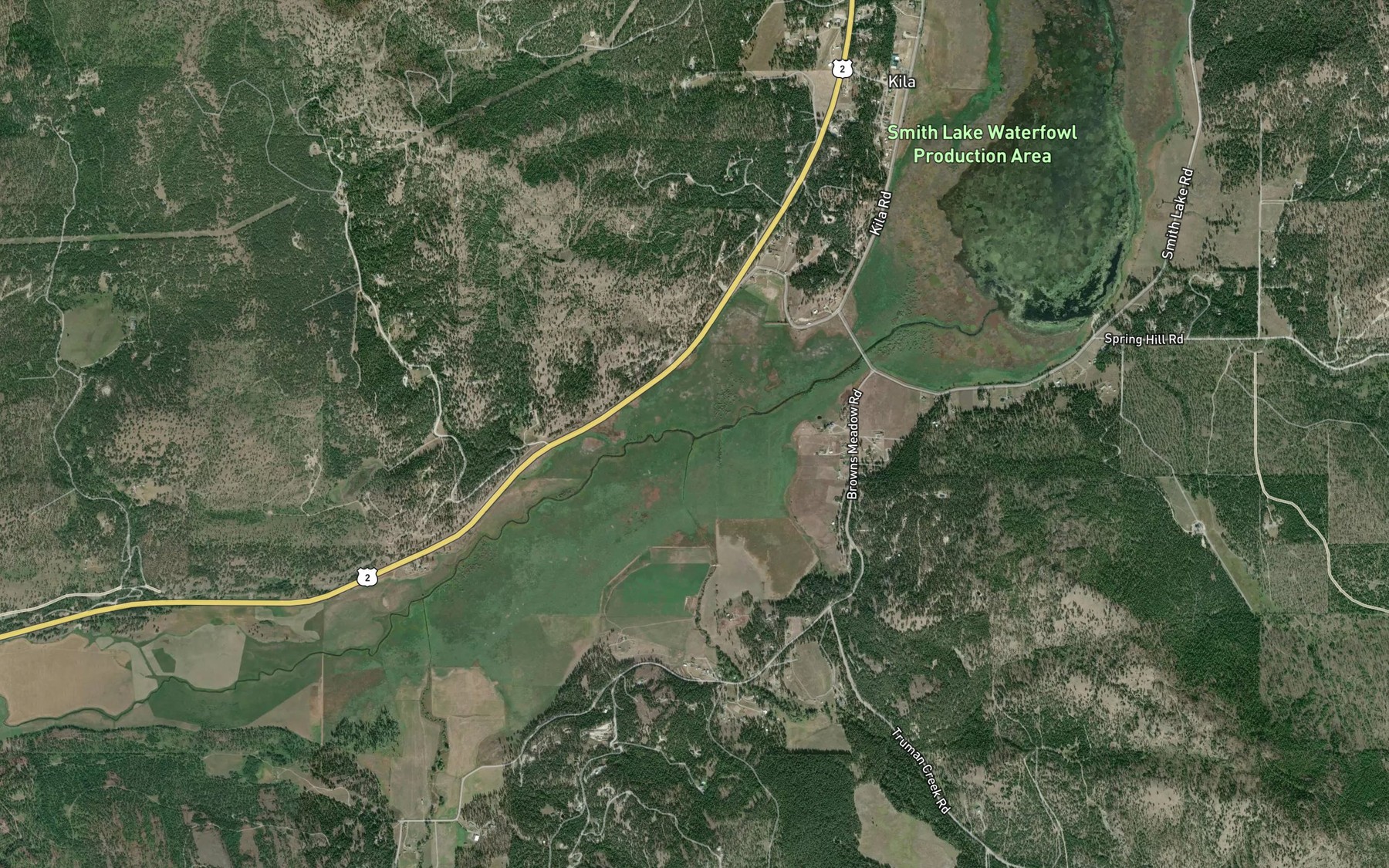 Satellite map of the Truman Creek