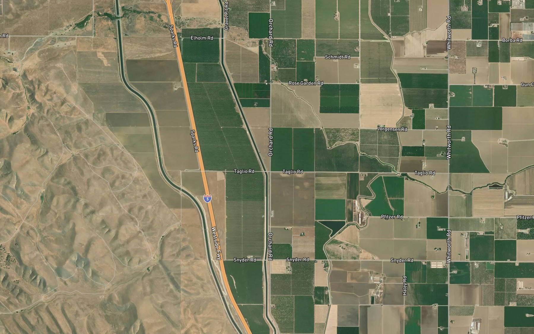 Satellite map of the Delta-Mendota Canal