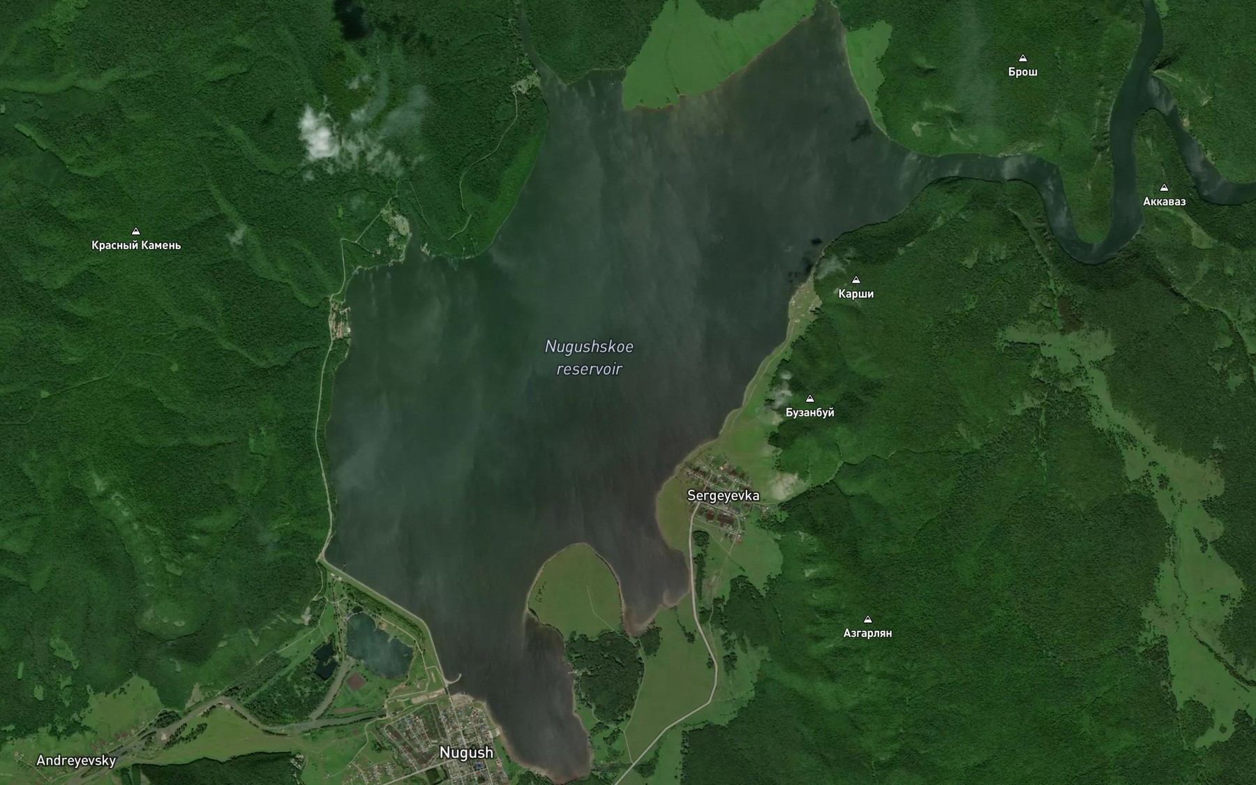 Satellite map of the Nugushskoye Vodokhranilishche