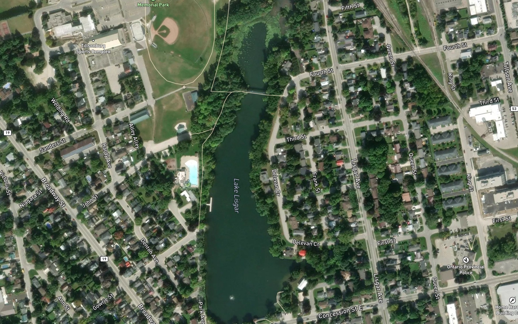 Satellite map of the Lake Lisgar