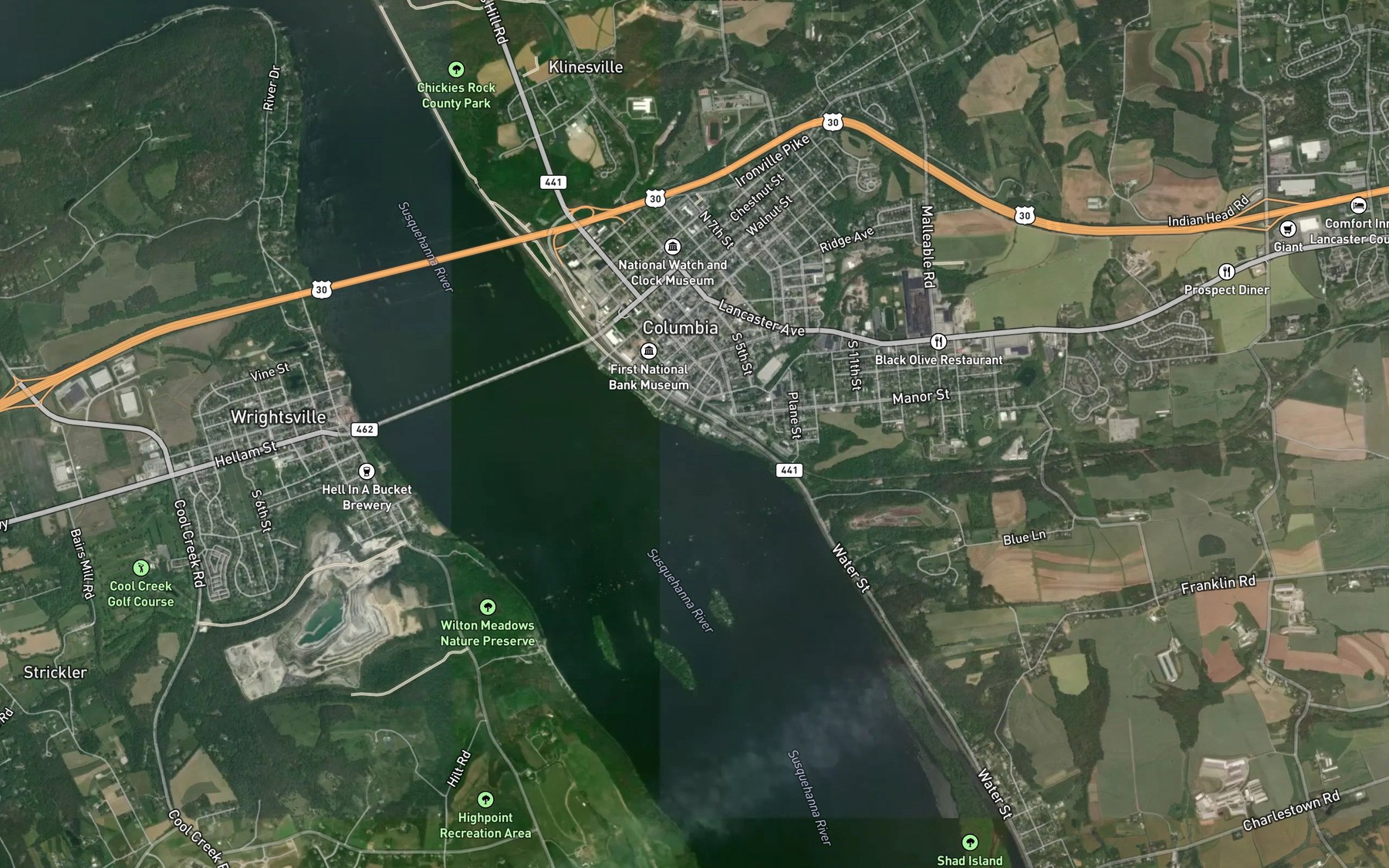 Satellite map of the Shawnee Run