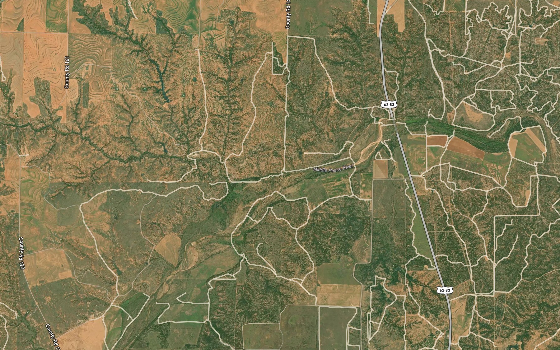Satellite map of the Bluff Creek