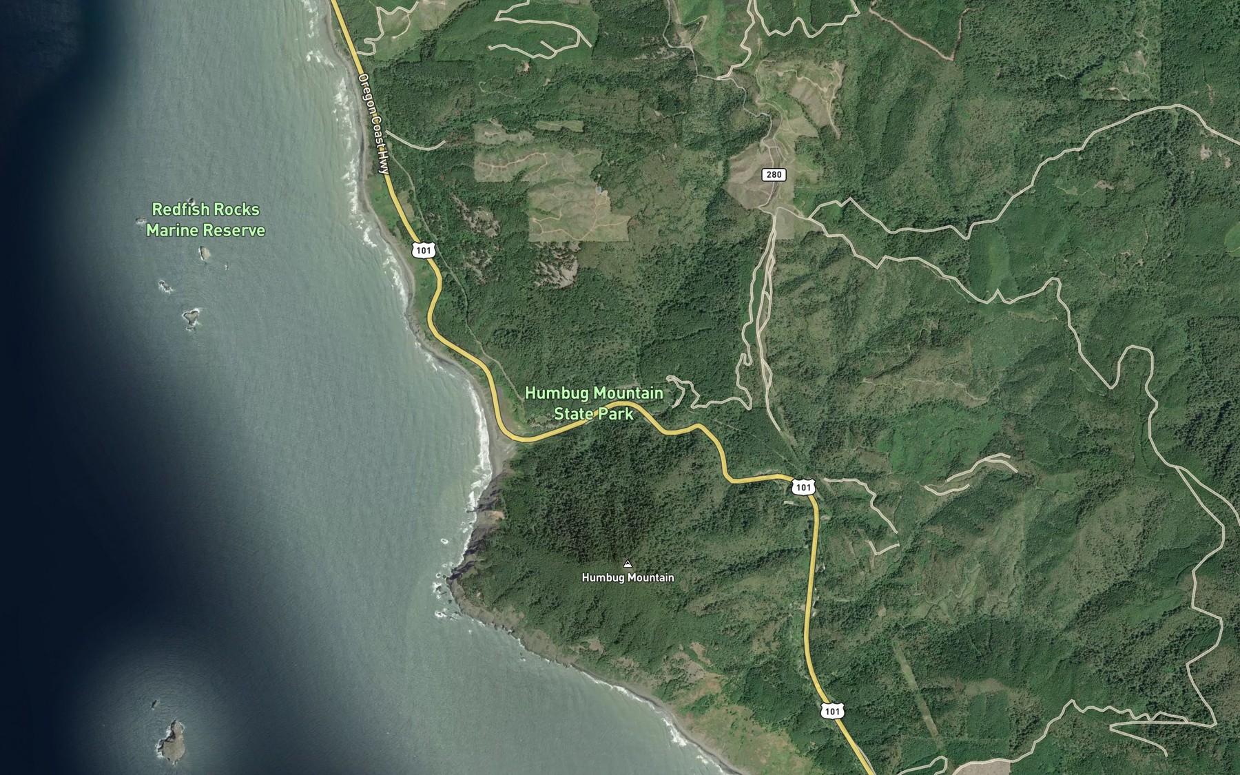 Satellite map of the Dry Run Creek