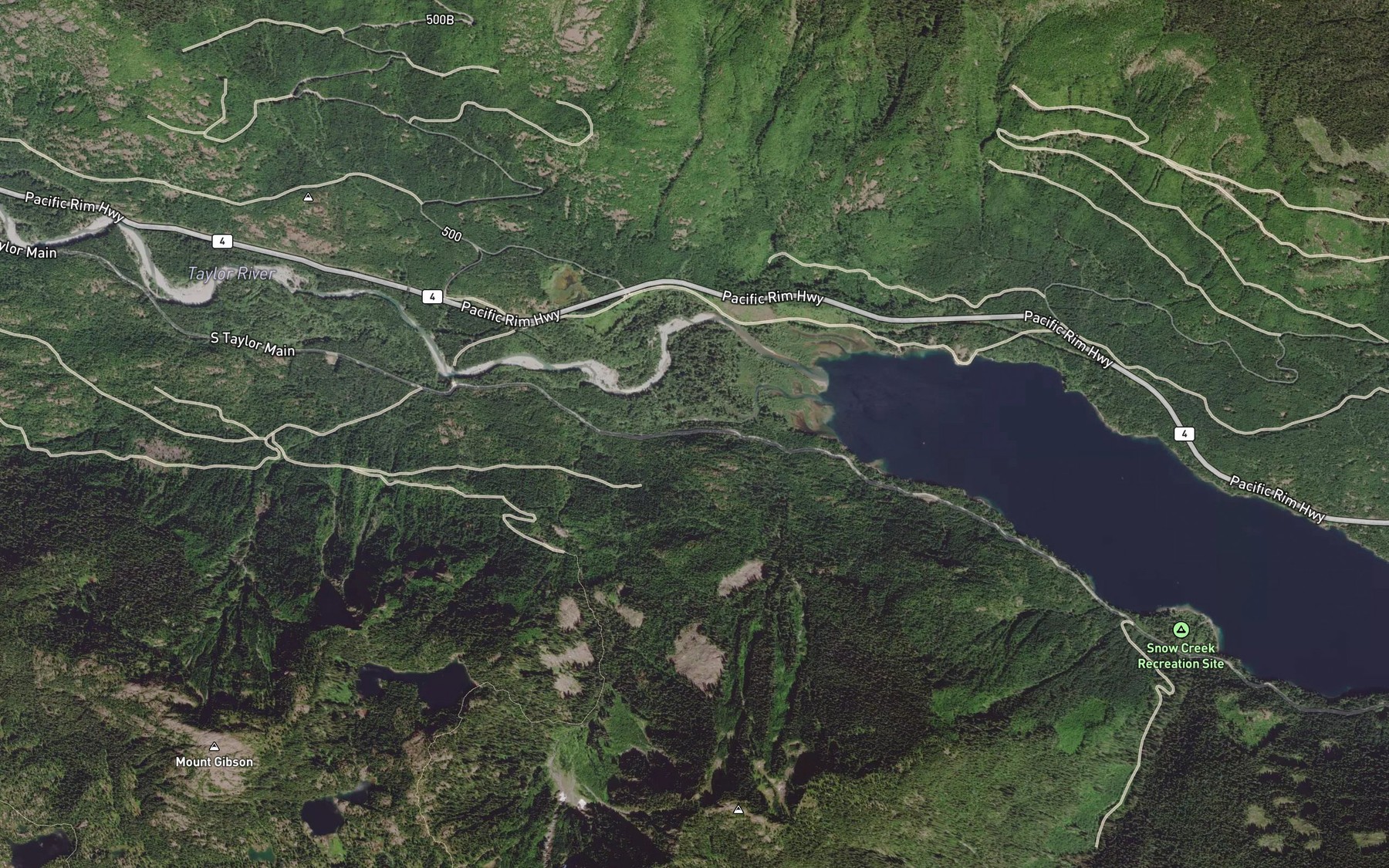 Satellite map of the Taylor River