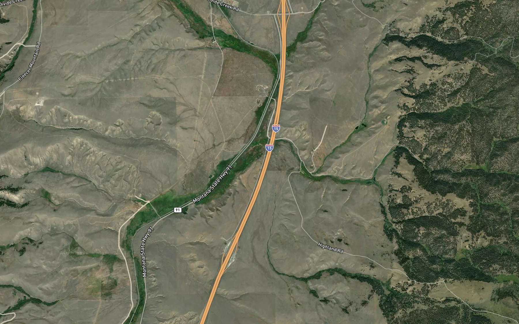 Satellite map of the Fly Creek