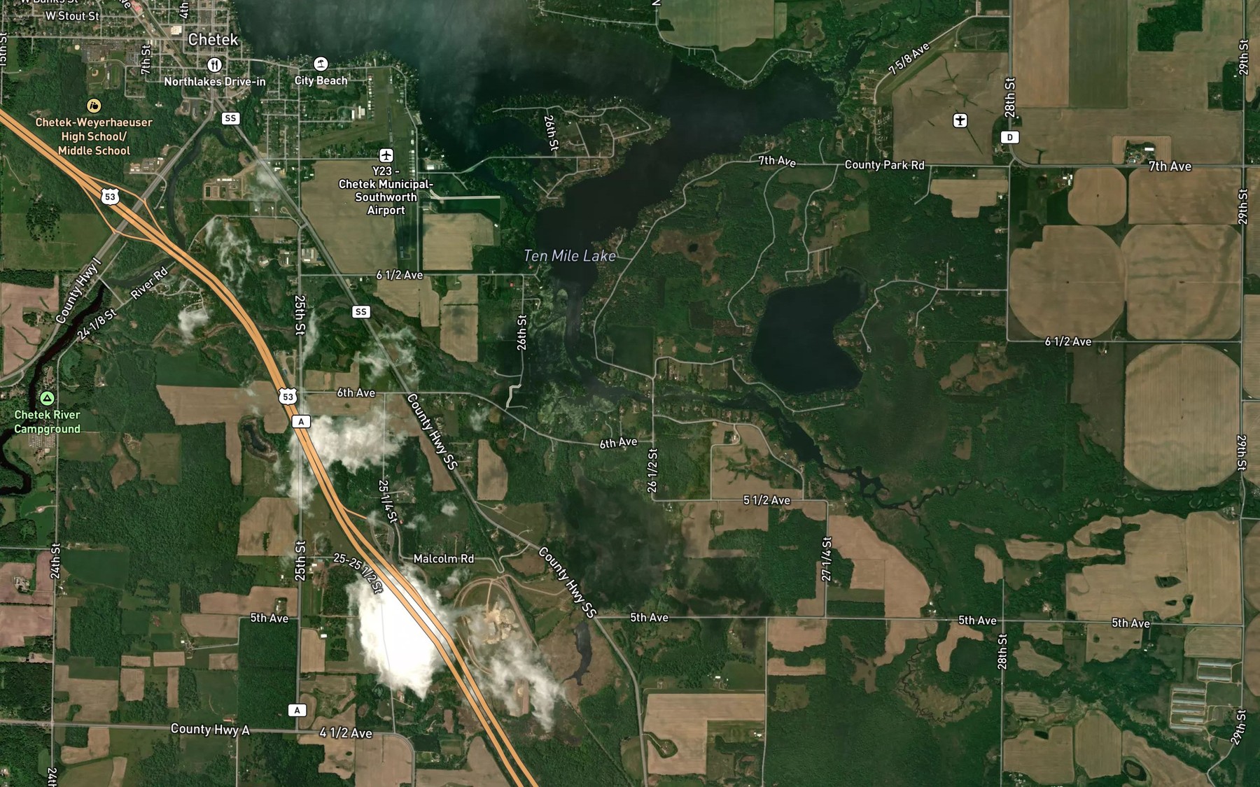 Satellite map of the Tenmile Lake