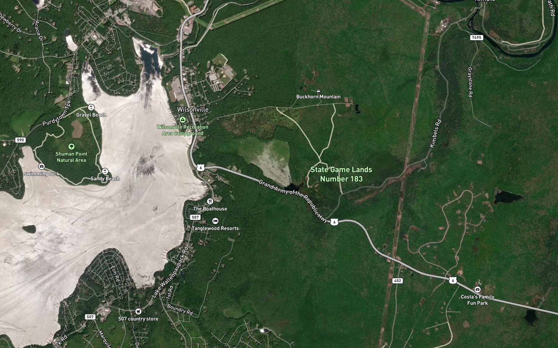 Satellite map of the Decker Pond
