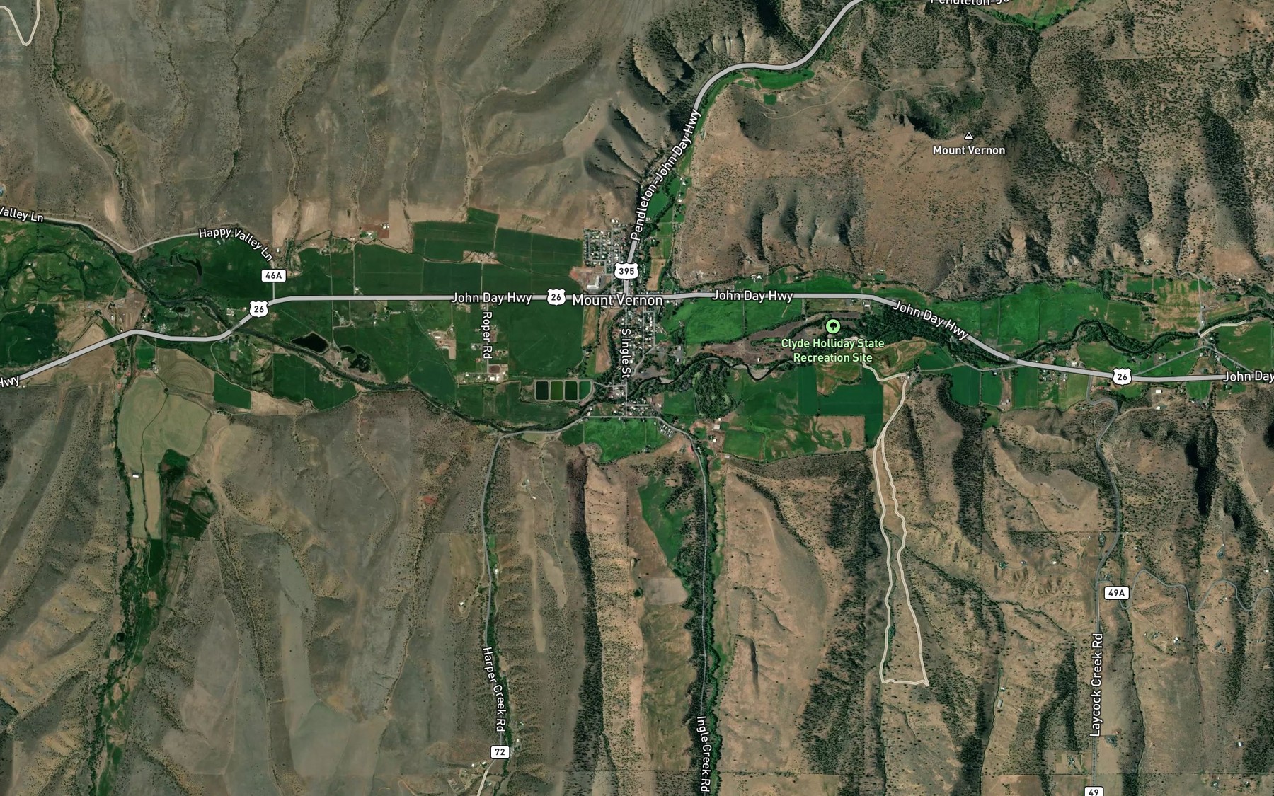 Satellite map of the Ingle Creek