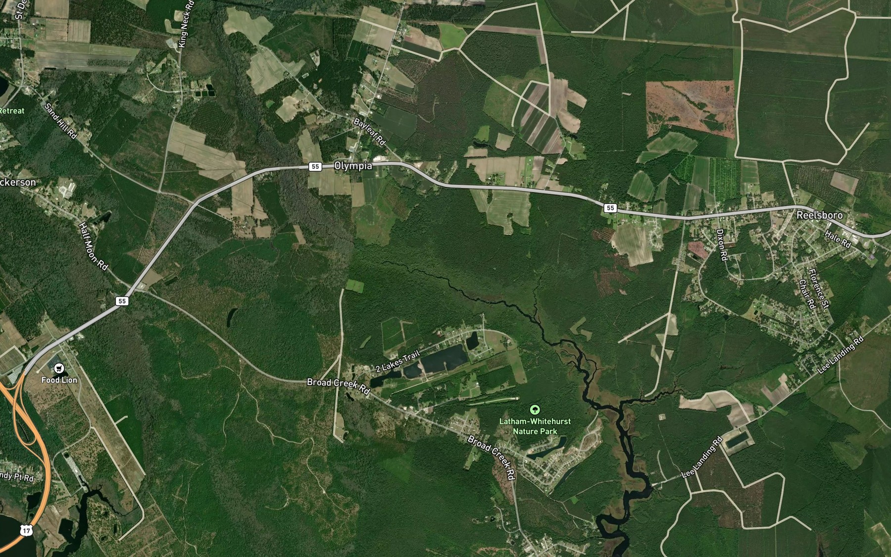 Satellite map of the Sasses Branch