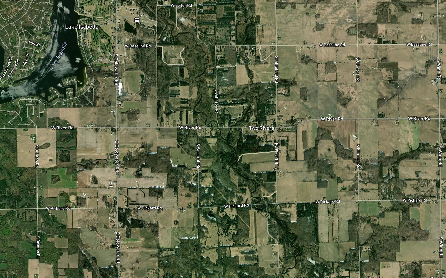 Satellite map of the Coldwater River