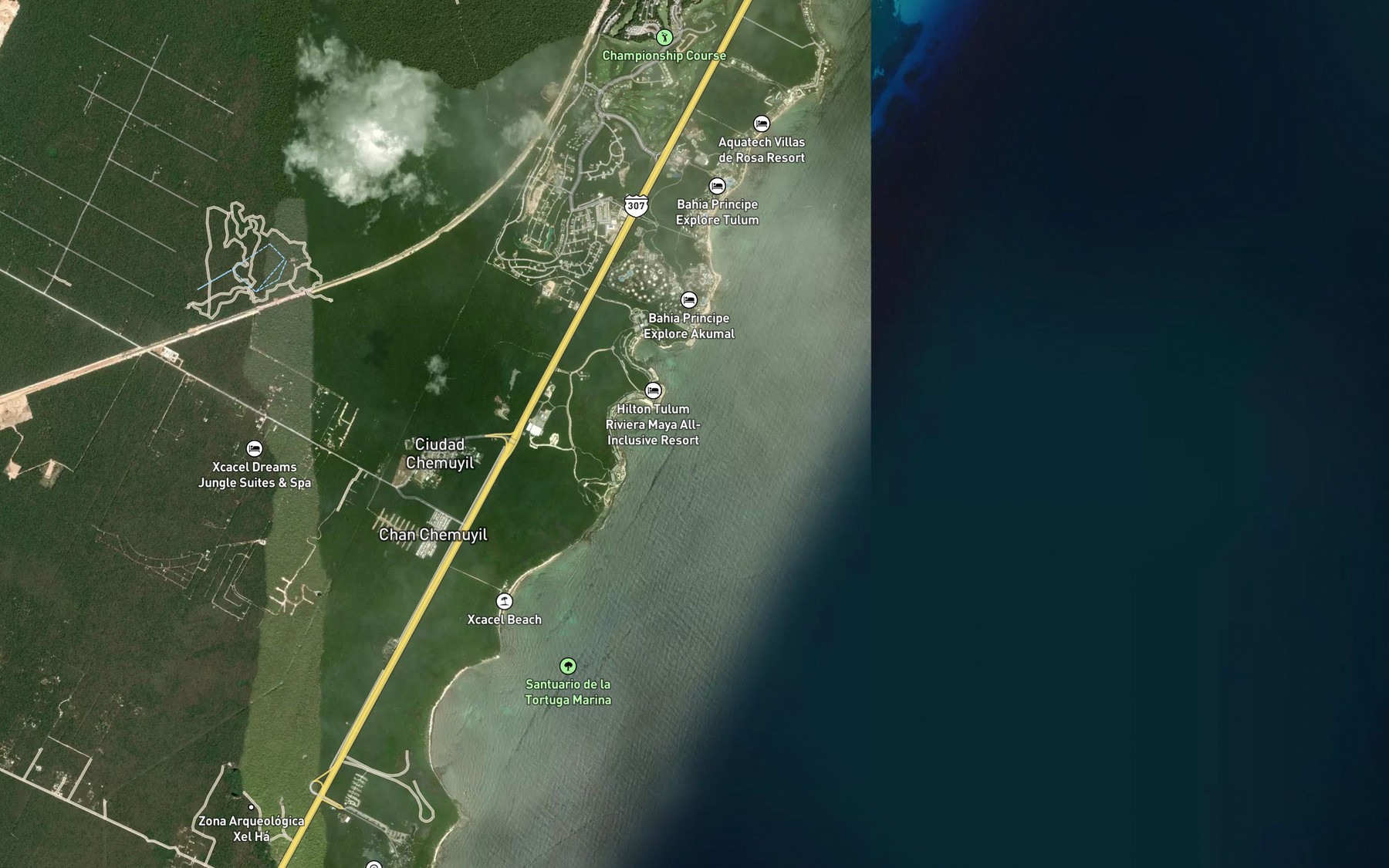 Satellite map of the Caleta de Xelah