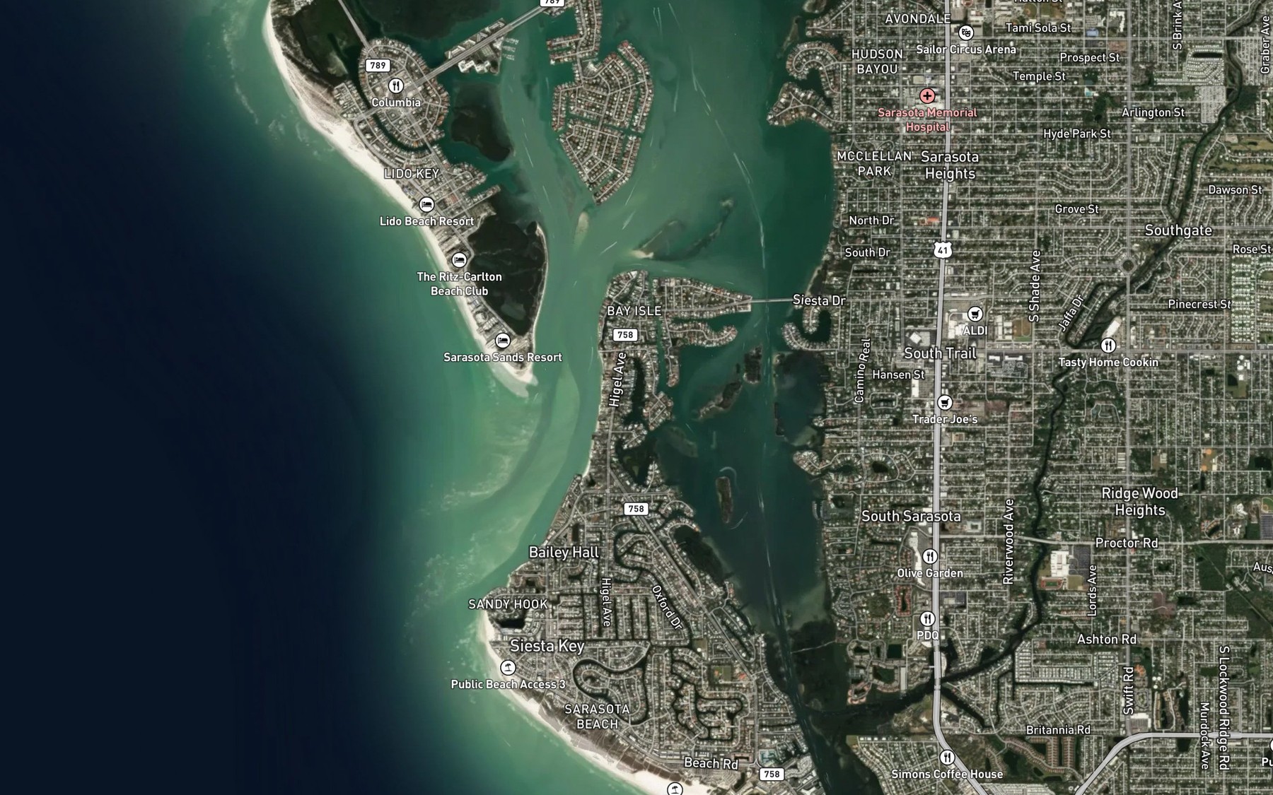 Satellite map of the Coconut Bayou