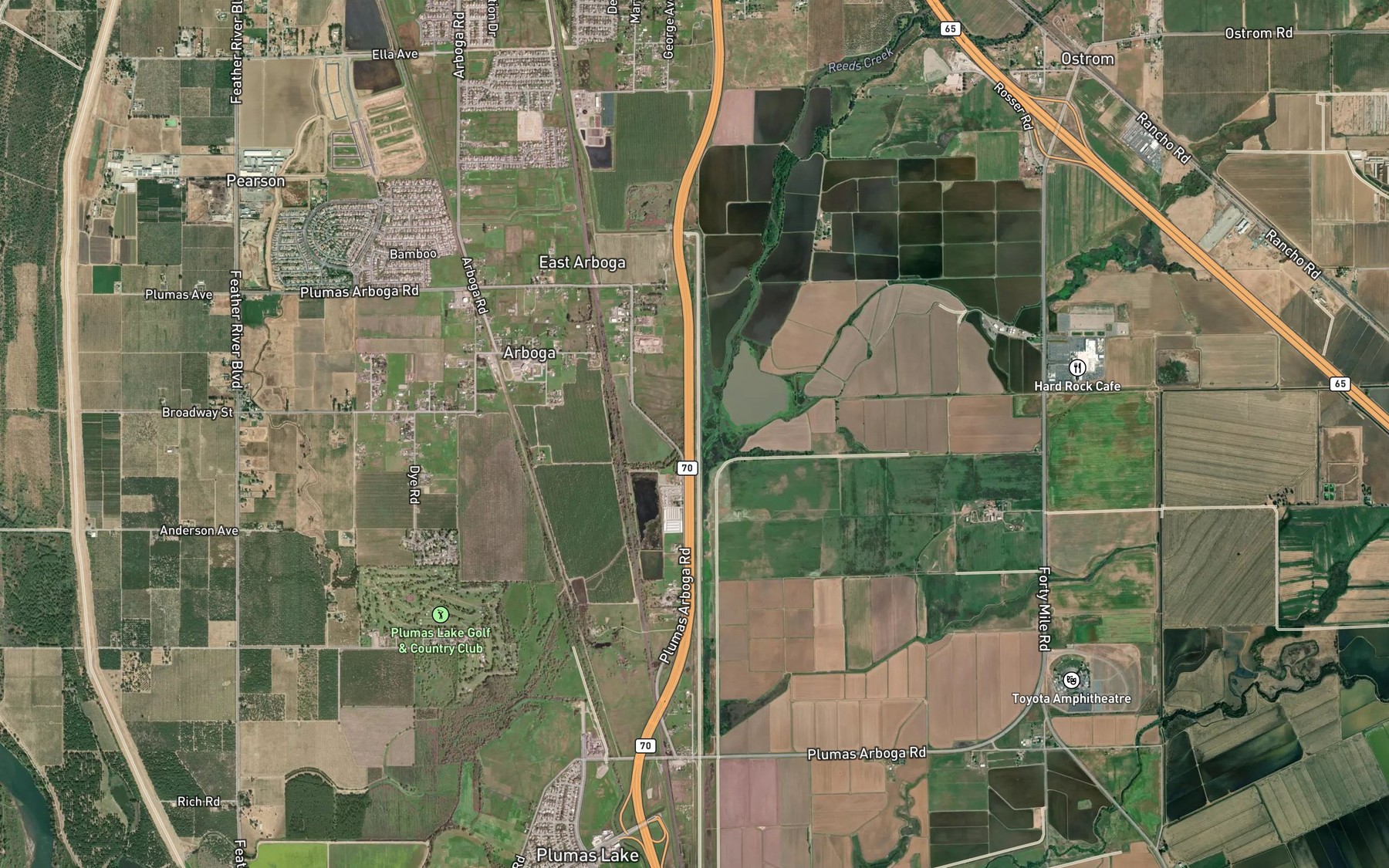 Satellite map of the Reeds Creek