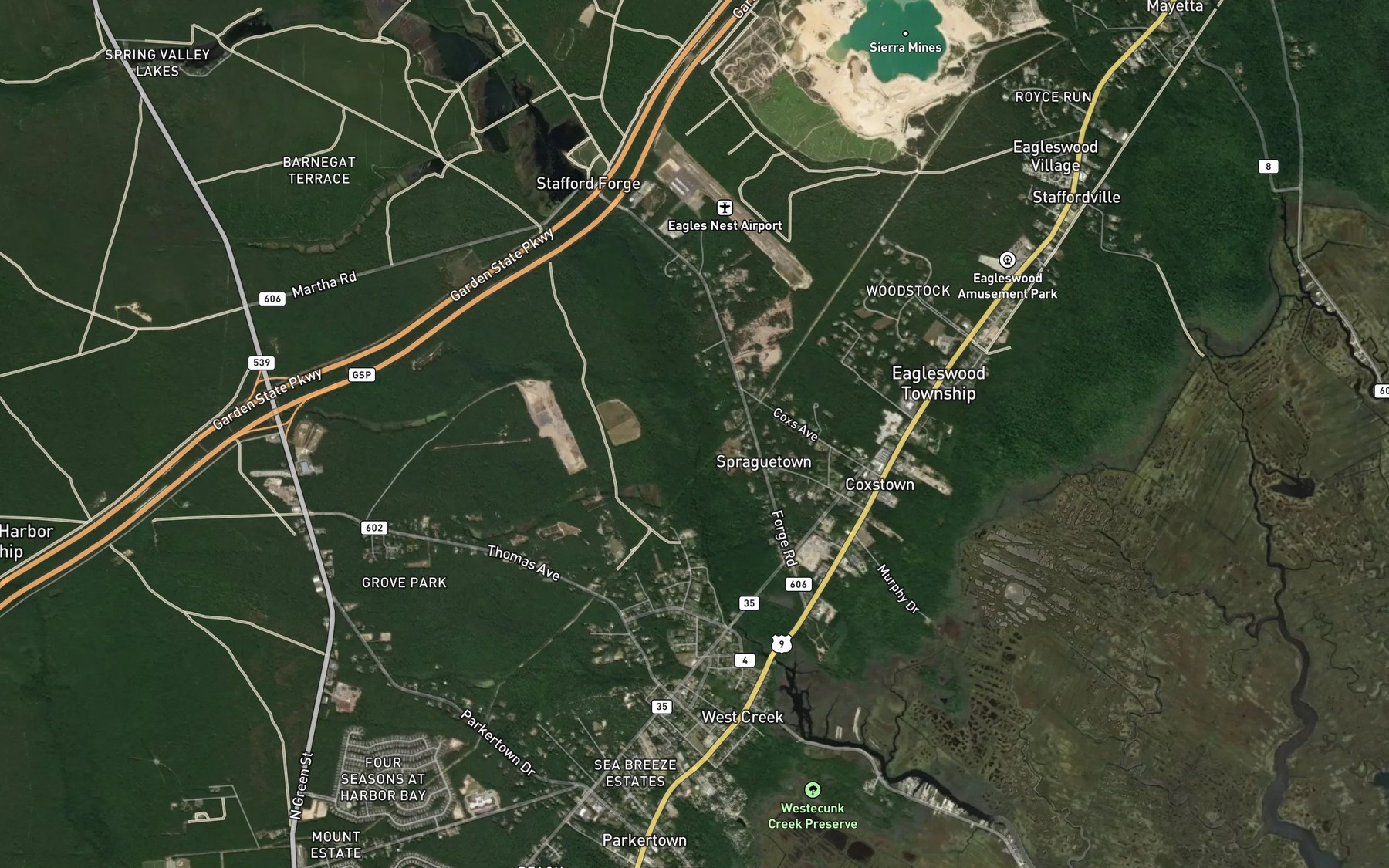 Satellite map of the Rail Swamp Branch