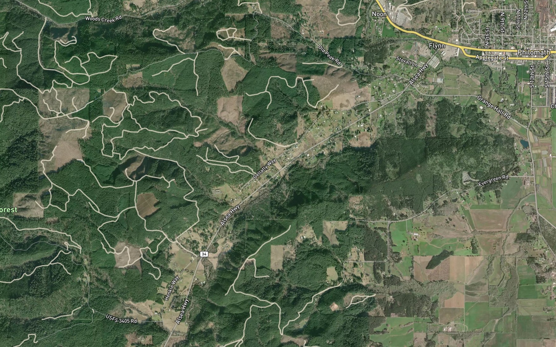 Satellite map of the Gellatly Creek