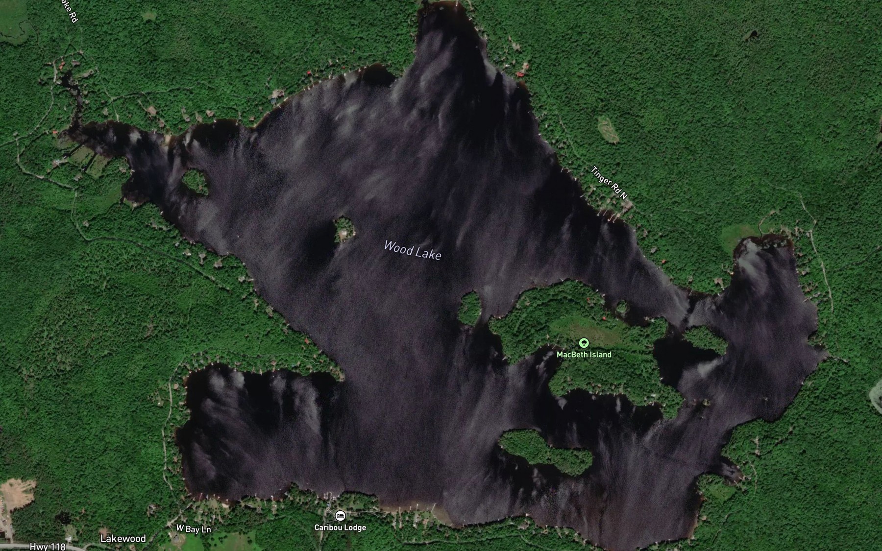 Satellite map of the Wood Lake
