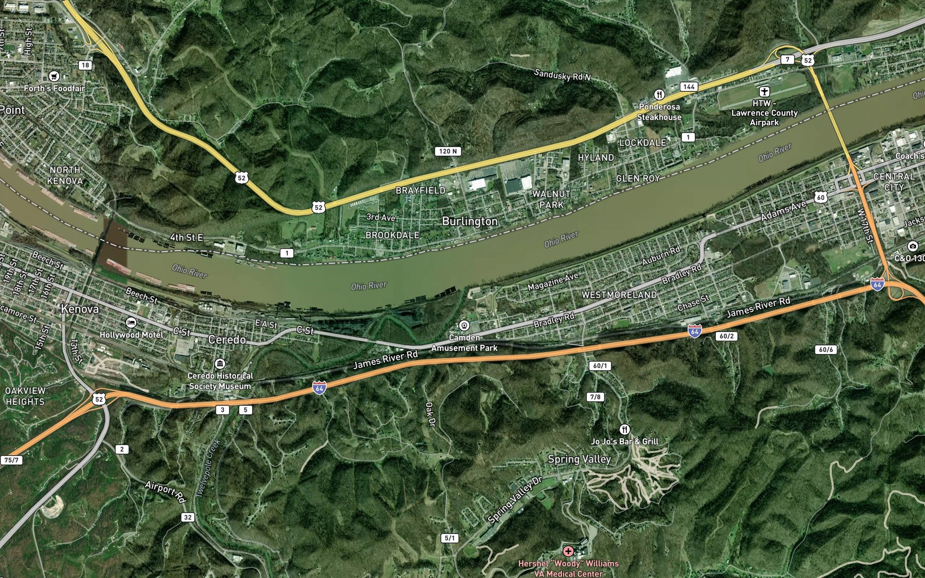 Satellite map of the Twelvepole Creek