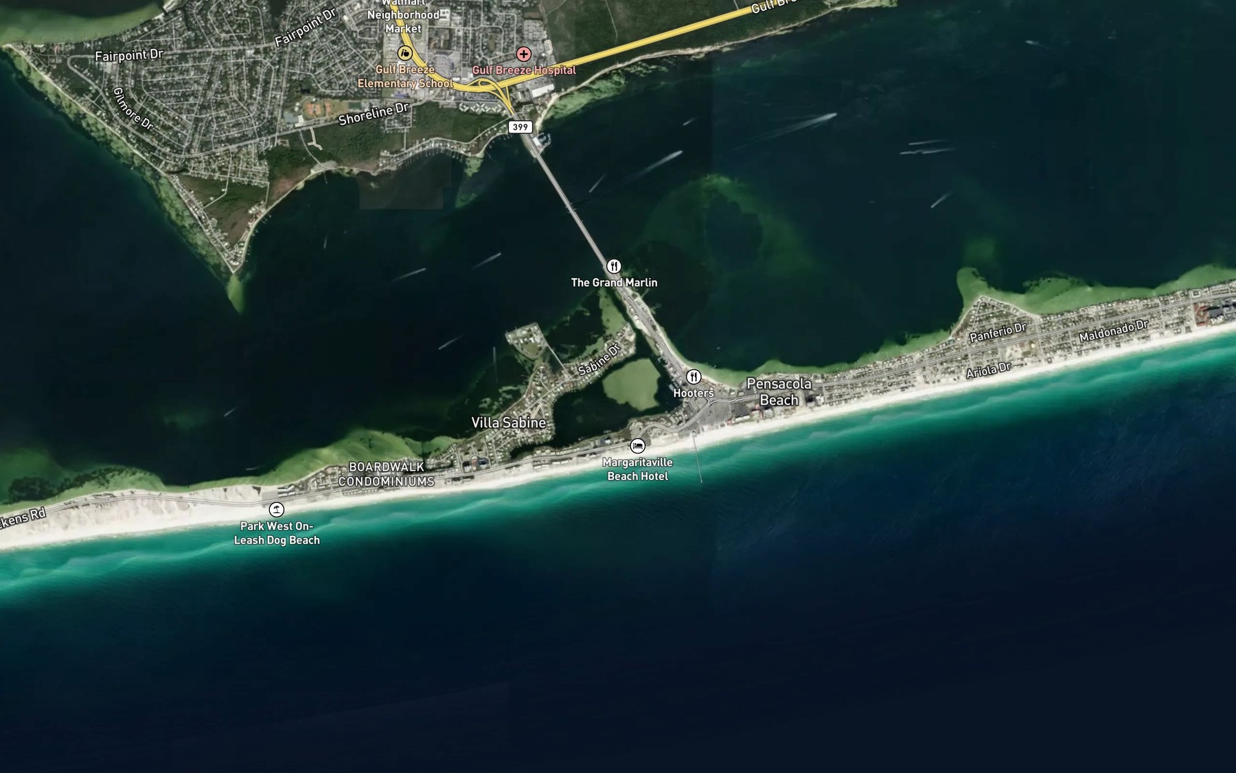 Satellite map of the Little Sabine Bay