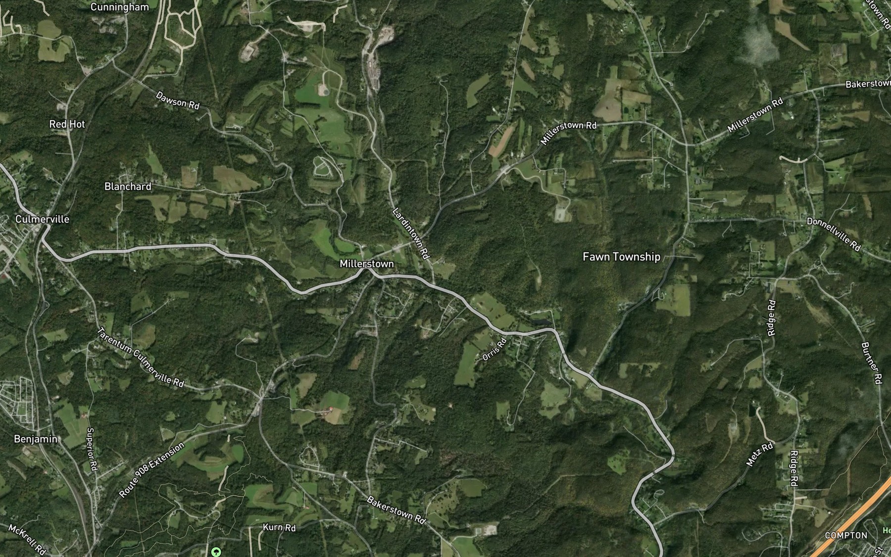 Satellite map of the Lardintown Run