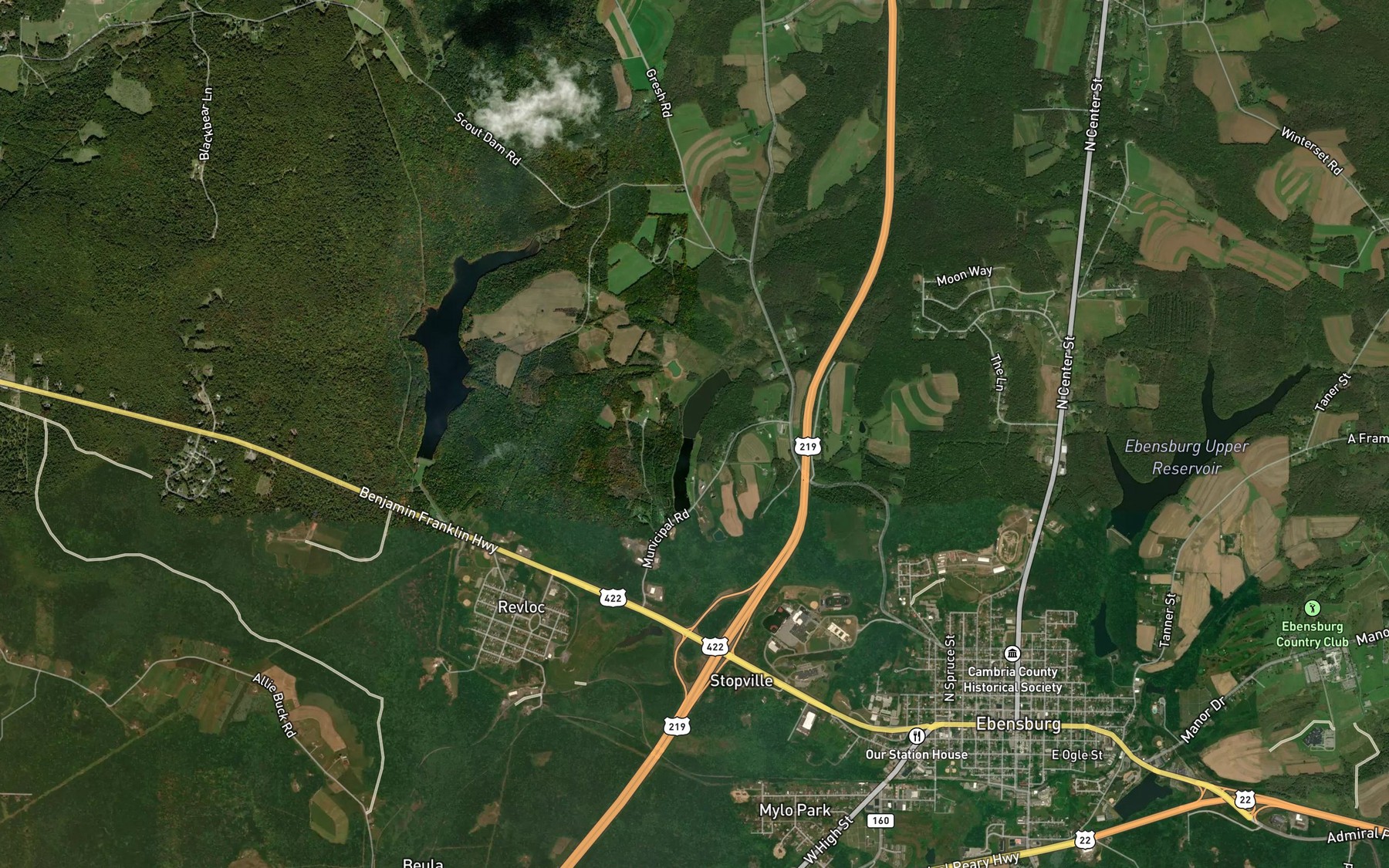 Satellite map of the Clear Spring Lake