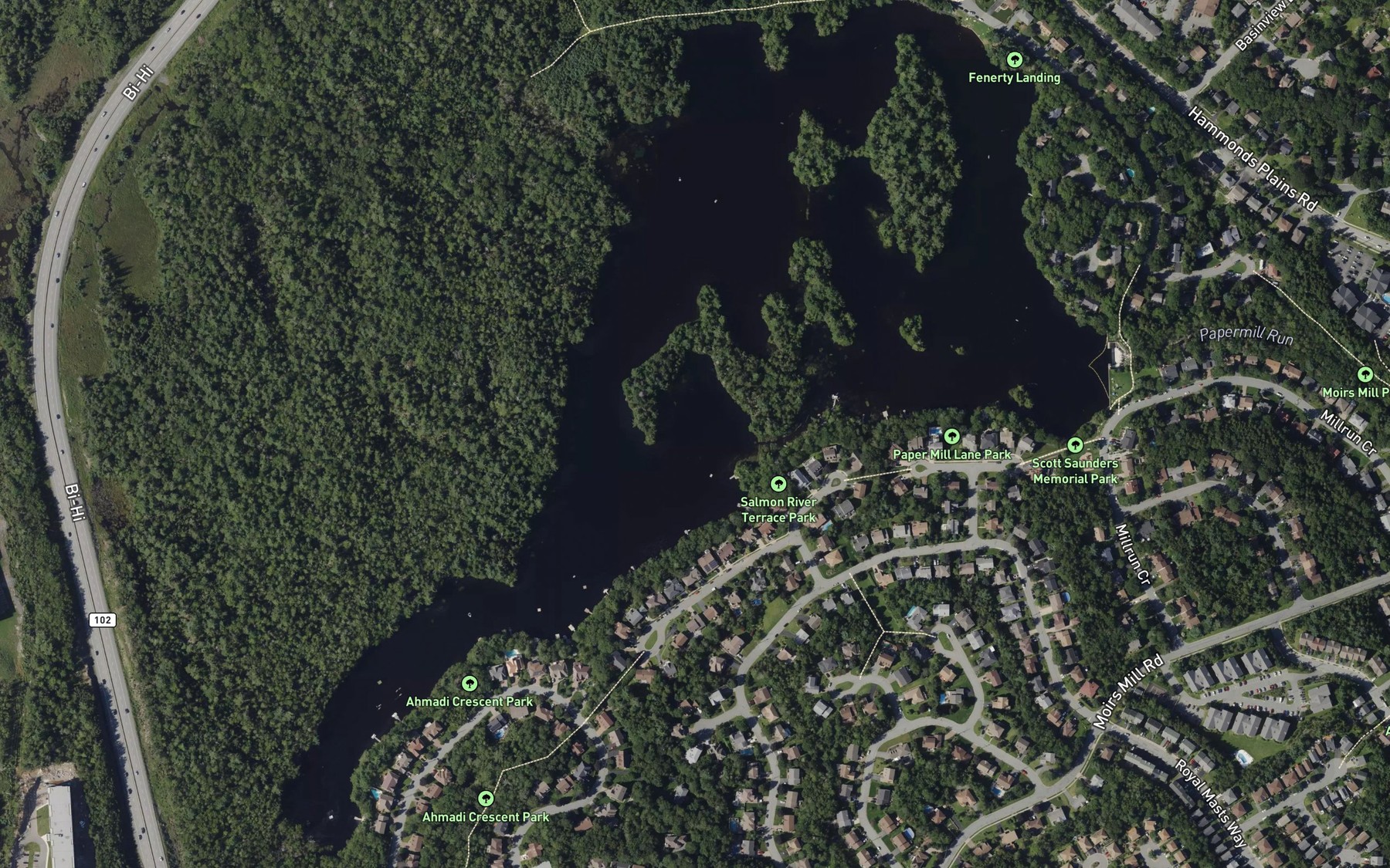 Satellite map of the Paper Mill Lake