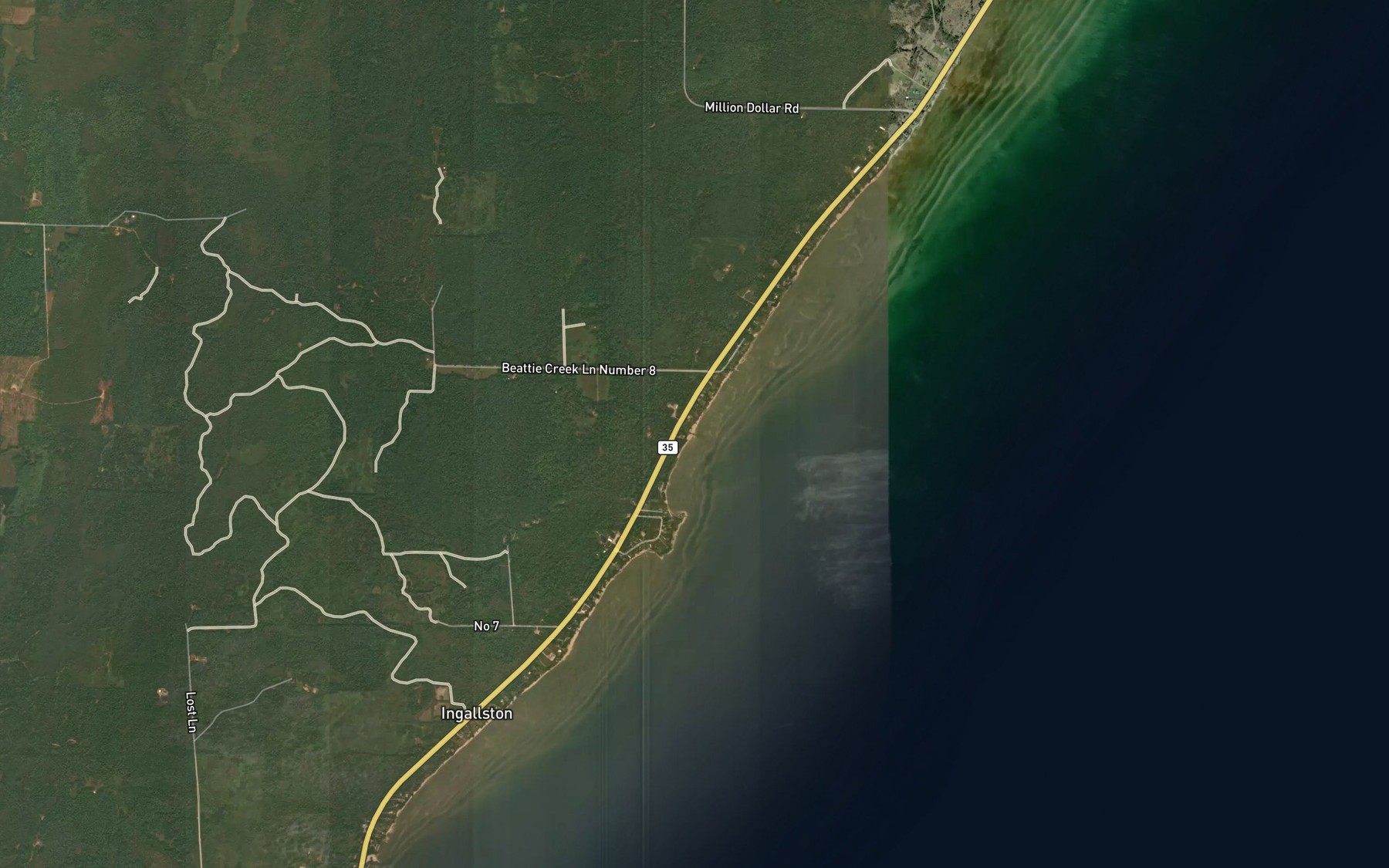 Satellite map of the Beattie Creek