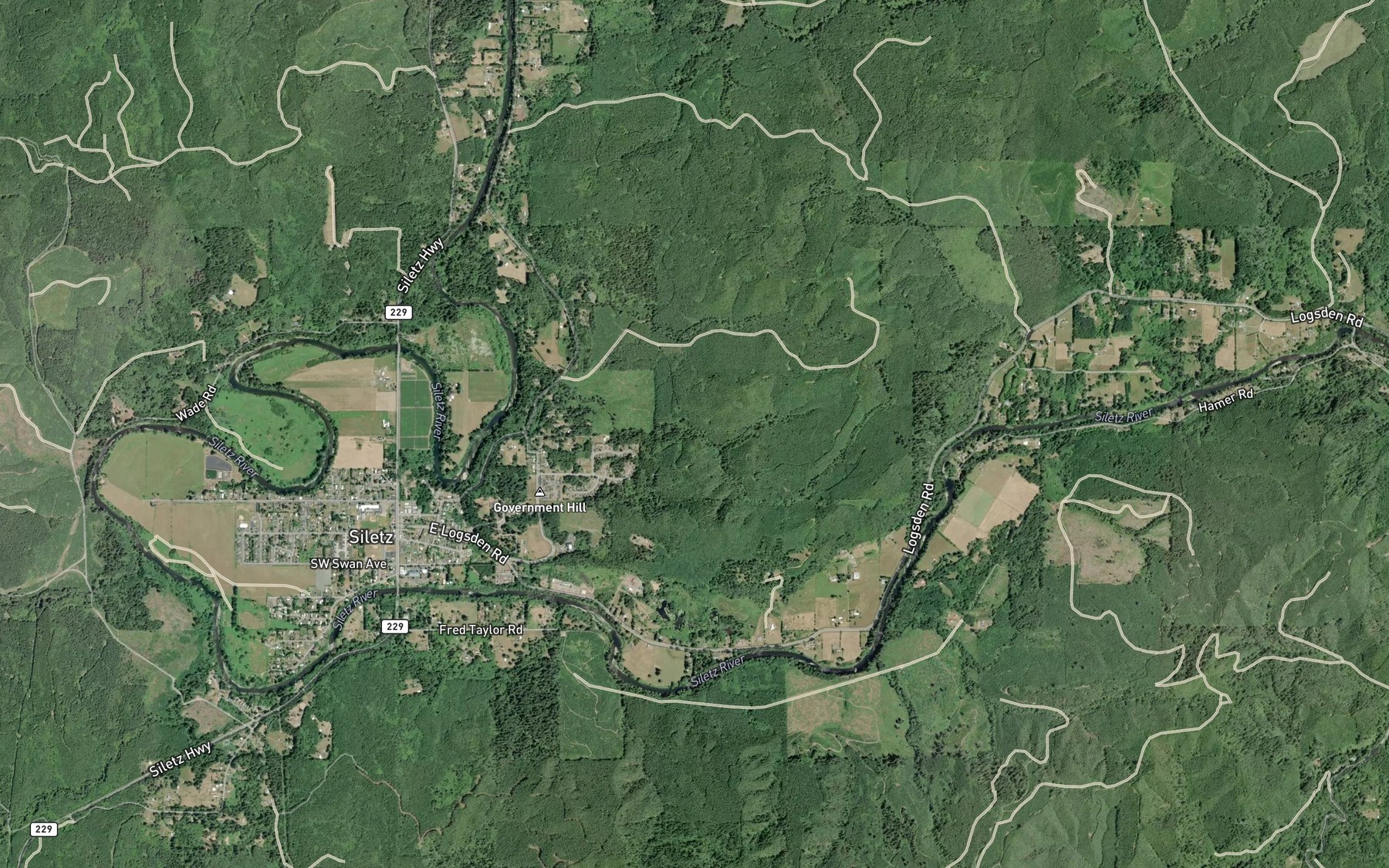 Satellite map of the Siletz Reservoir
